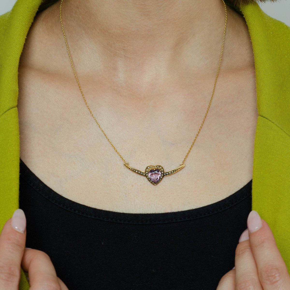 Amethyst Heart Necklace | Antique Pin Conversion Necklace - Trademark Antiques