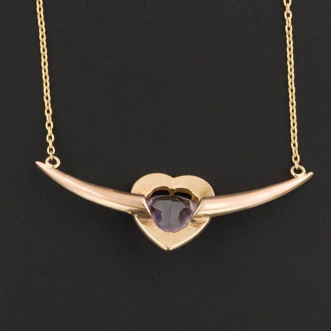 Amethyst Heart Necklace | Antique Pin Conversion Necklace - Trademark Antiques