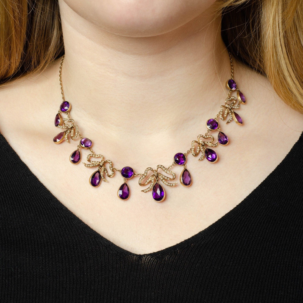 Amethyst Necklace | Antique Bow Necklace - Trademark Antiques