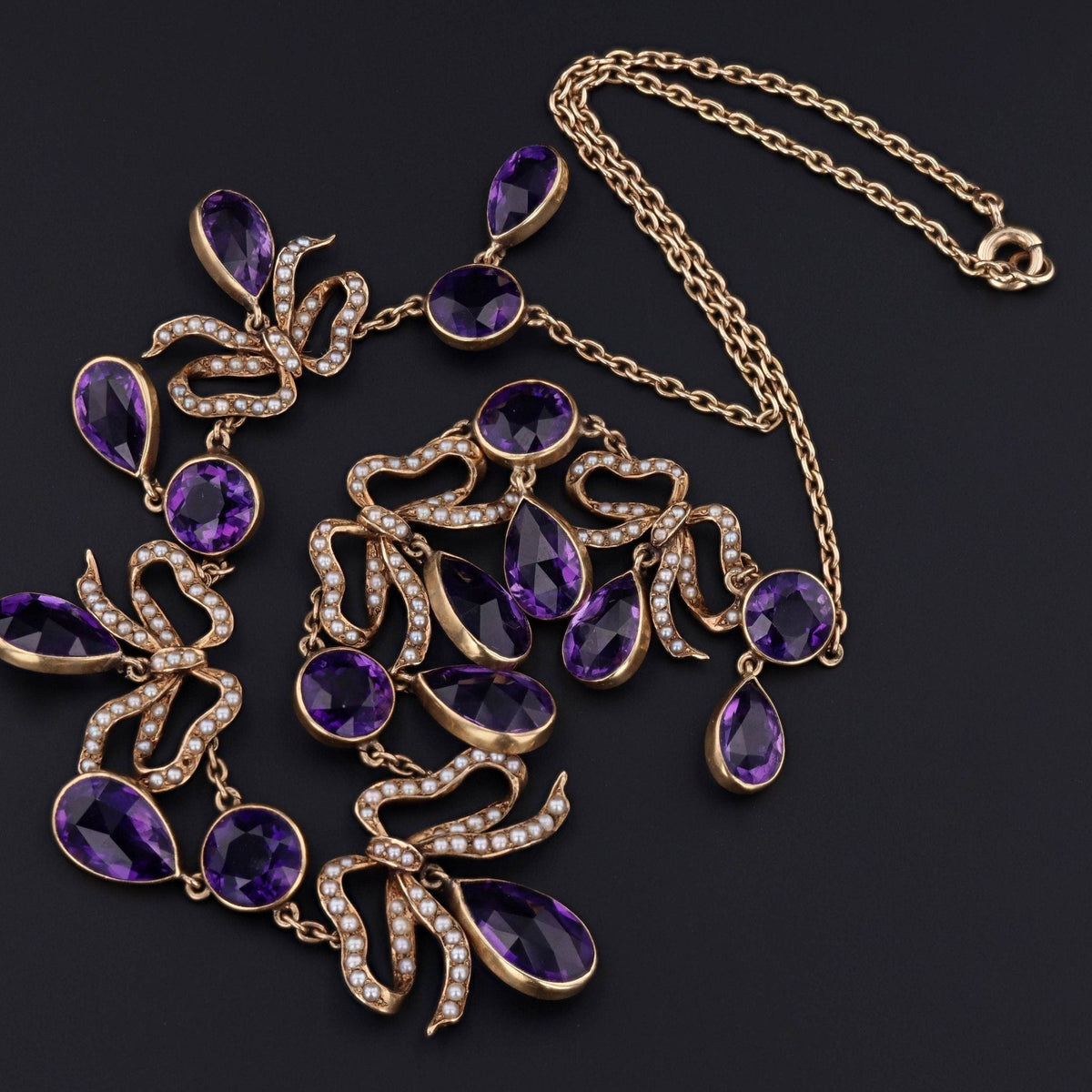 Amethyst Necklace | Antique Bow Necklace - Trademark Antiques