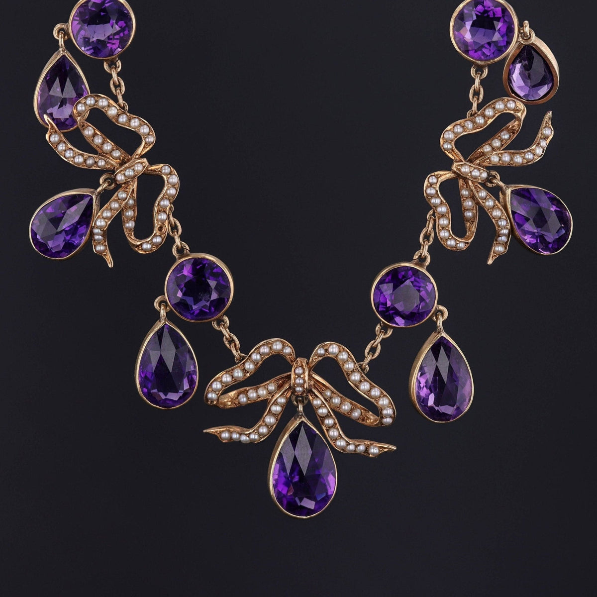 Amethyst Necklace | Antique Bow Necklace - Trademark Antiques