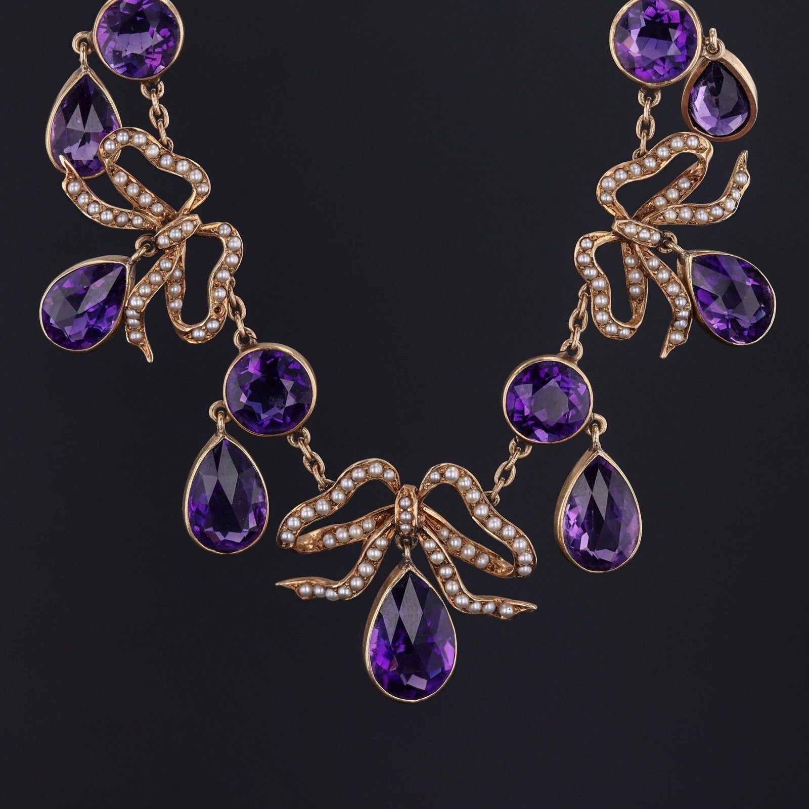 Amethyst Necklace | Antique Bow Necklace - Trademark Antiques