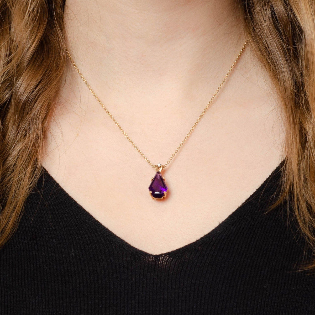 Amethyst Pendant | Vintage Amethyst &amp; Diamond Necklace - Trademark Antiques