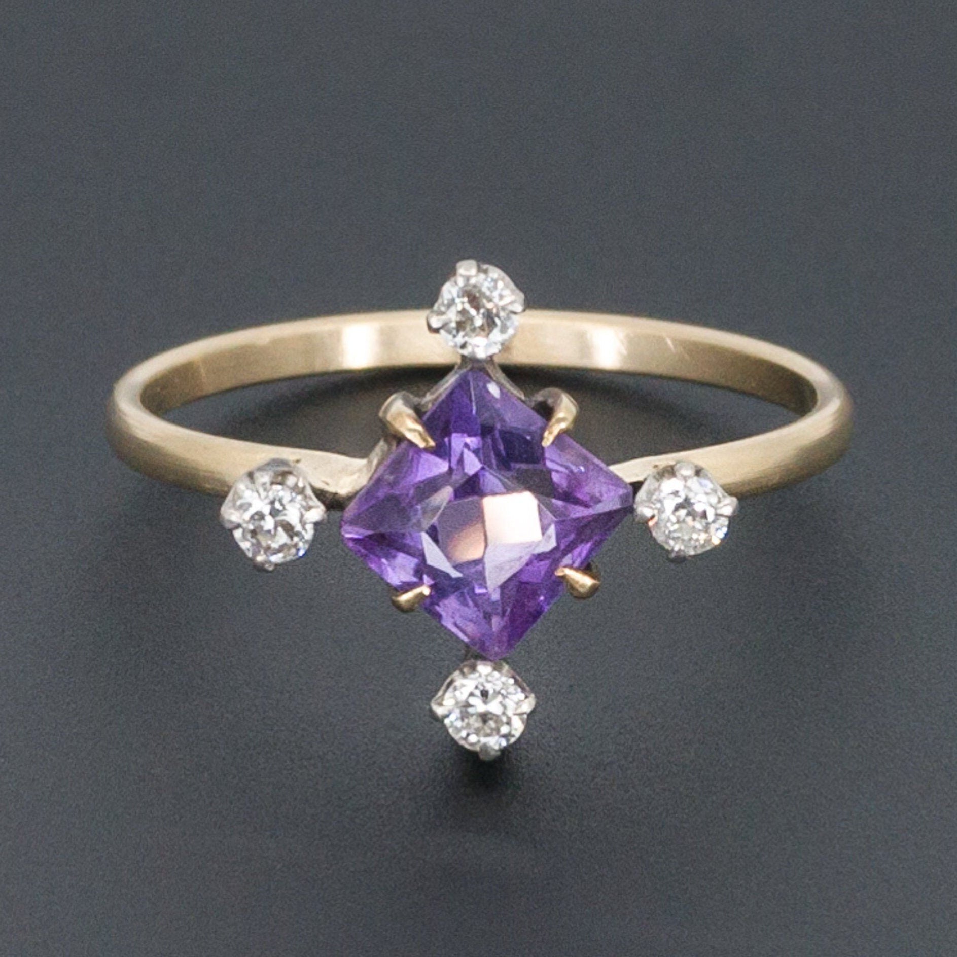 Amethyst Ring | Amethyst and Diamond Ring - Trademark Antiques