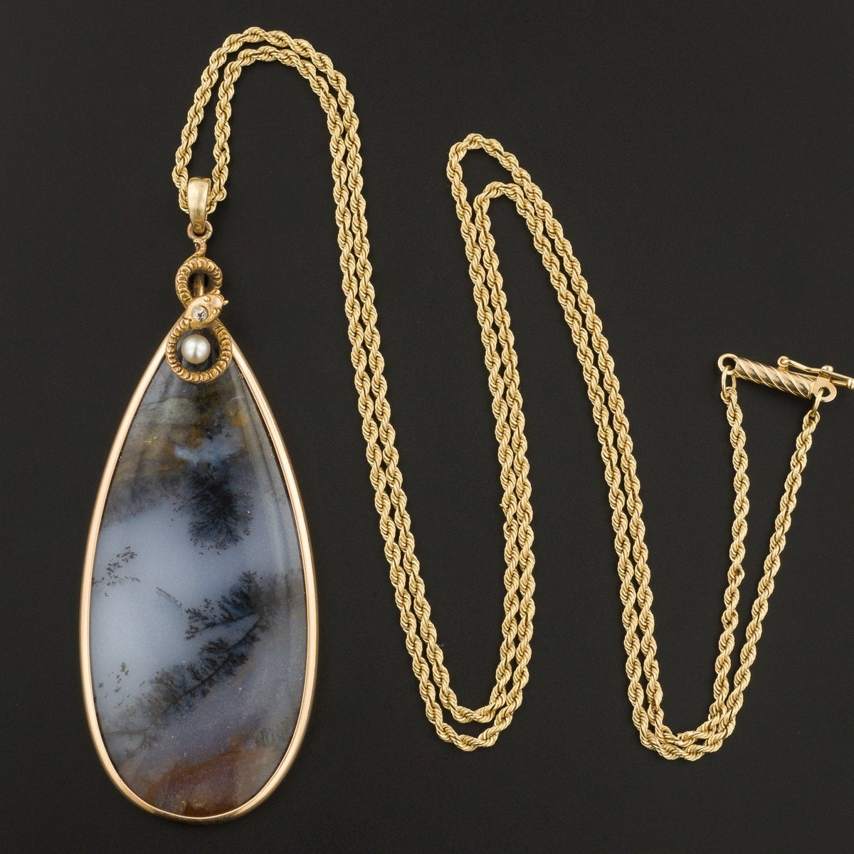 Amethyst Sage Agate Pendant | 14k Gold Snake Pendant - Trademark Antiques