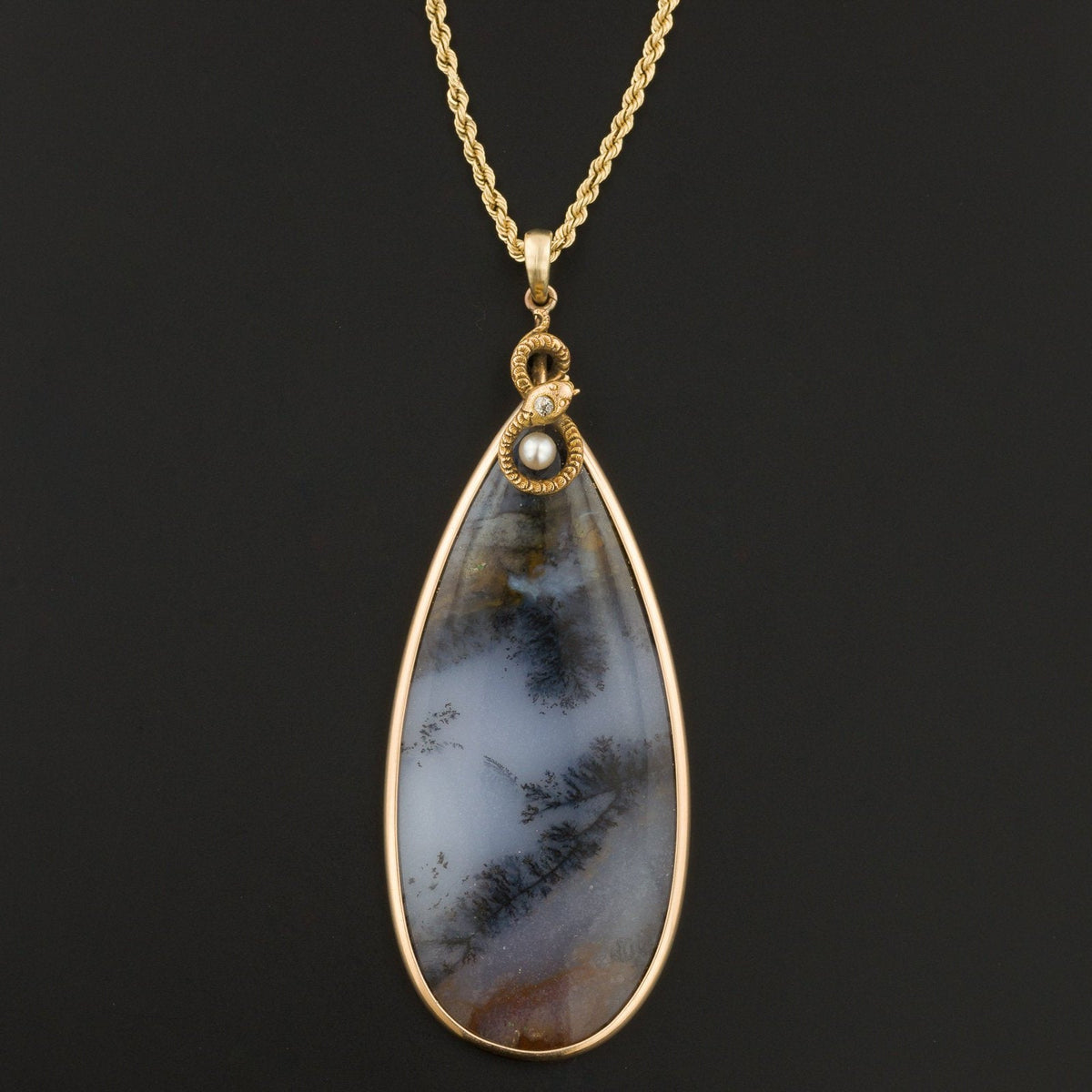 Amethyst Sage Agate Pendant | 14k Gold Snake Pendant - Trademark Antiques