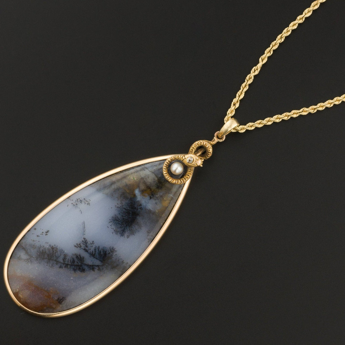 Amethyst Sage Agate Pendant | 14k Gold Snake Pendant - Trademark Antiques