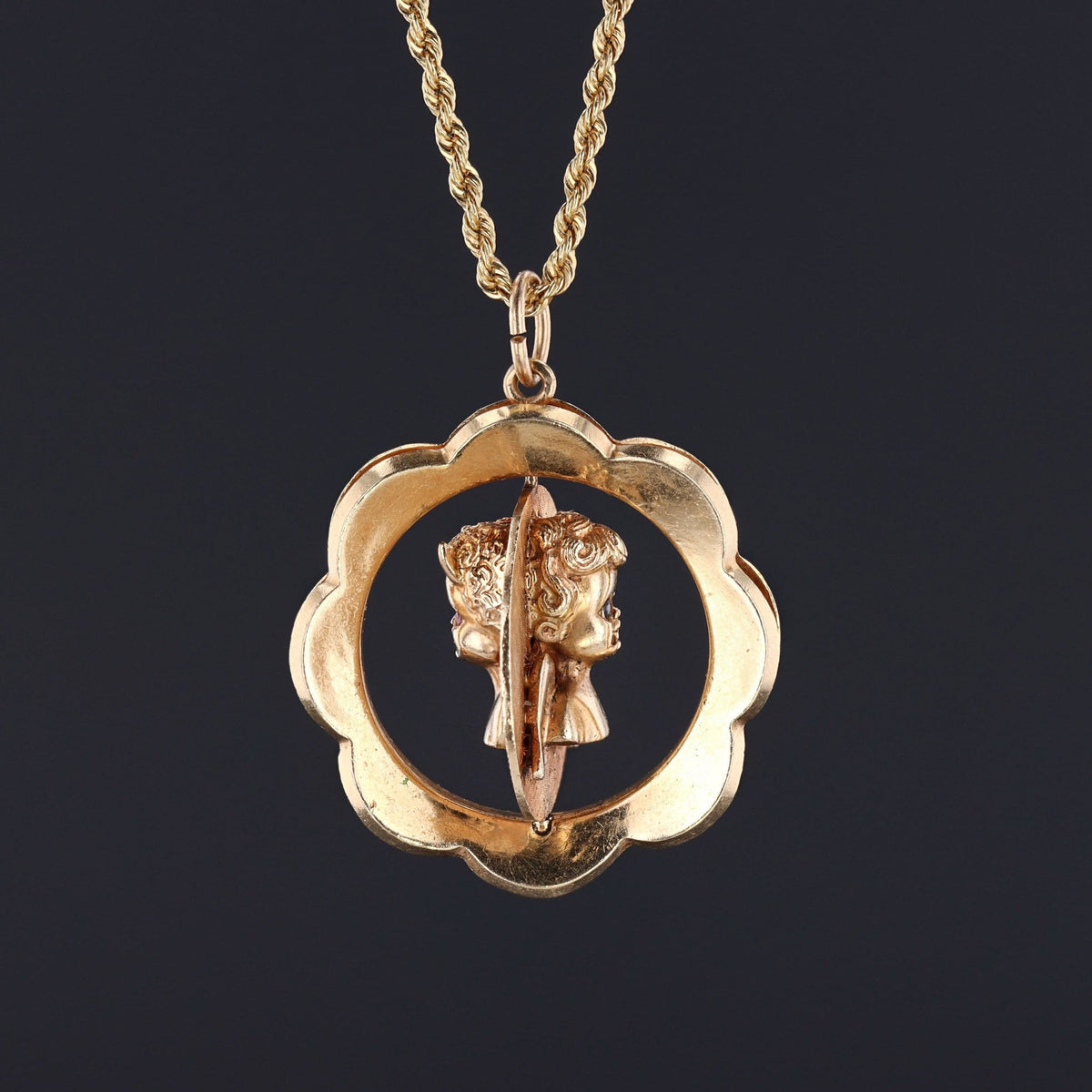 Angel &amp; Devil Spinner Pendant | 14k Gold Pendant - Trademark Antiques