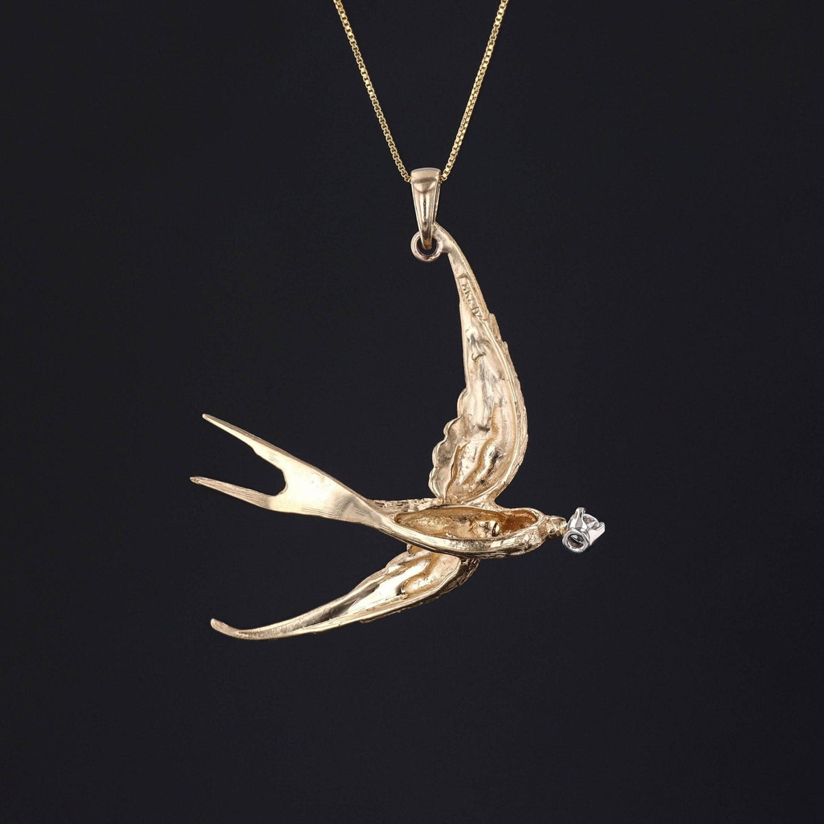 Antique 14k Gold and Diamond Swallow Bird Pendant on Optional 14k Gold Necklace - Trademark Antiques