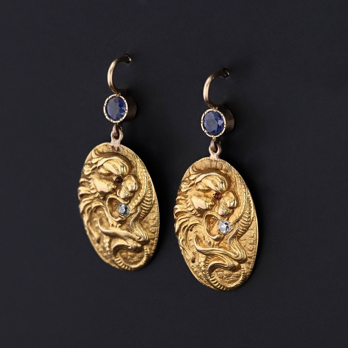 Antique 14k Gold Dragon Earrings | Art Nouveau Earrings - Trademark Antiques