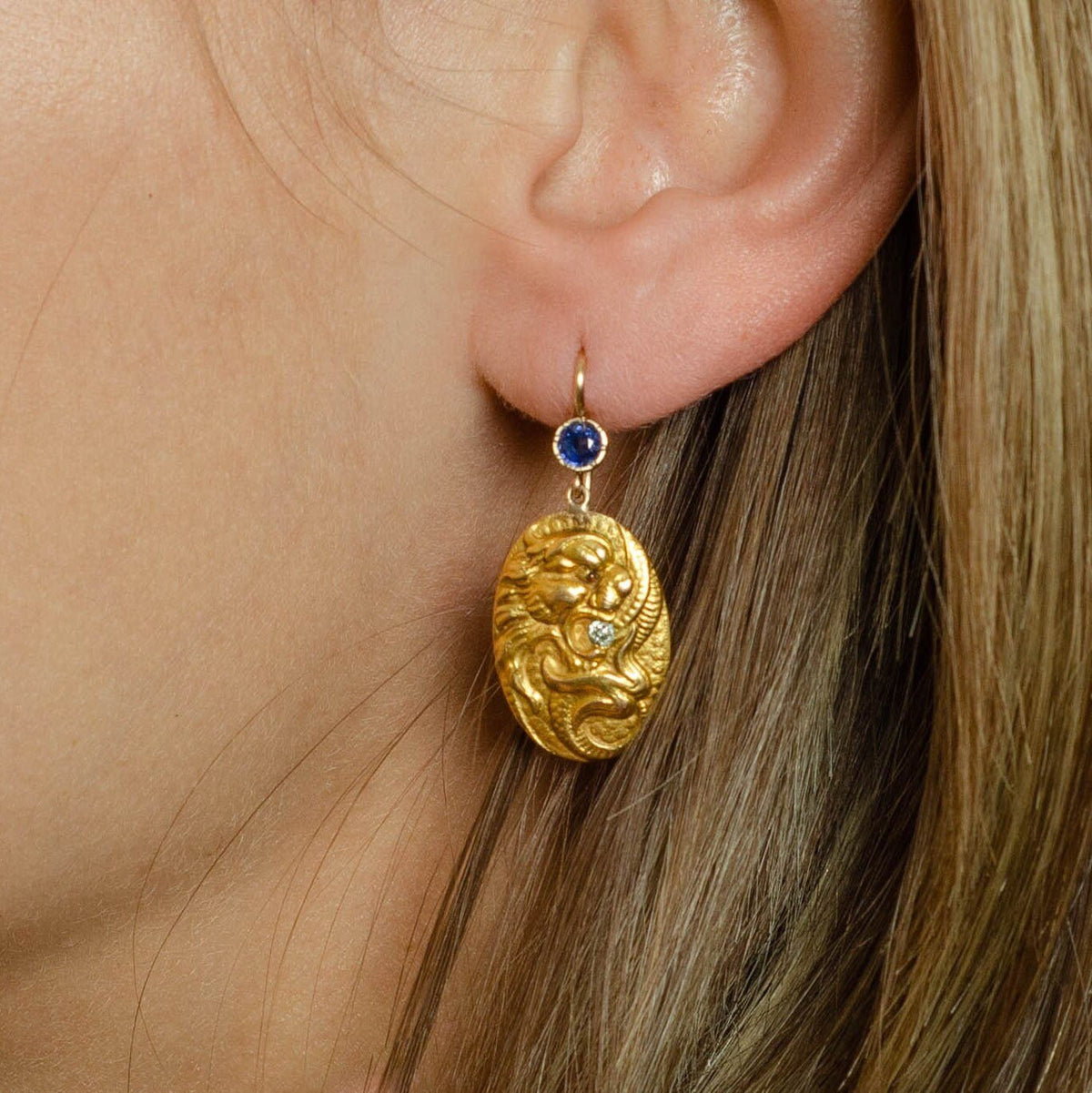 Antique 14k Gold Dragon Earrings | Art Nouveau Earrings - Trademark Antiques