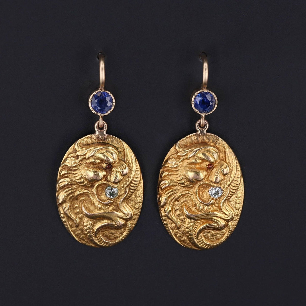 Antique 14k Gold Dragon Earrings | Art Nouveau Earrings - Trademark Antiques