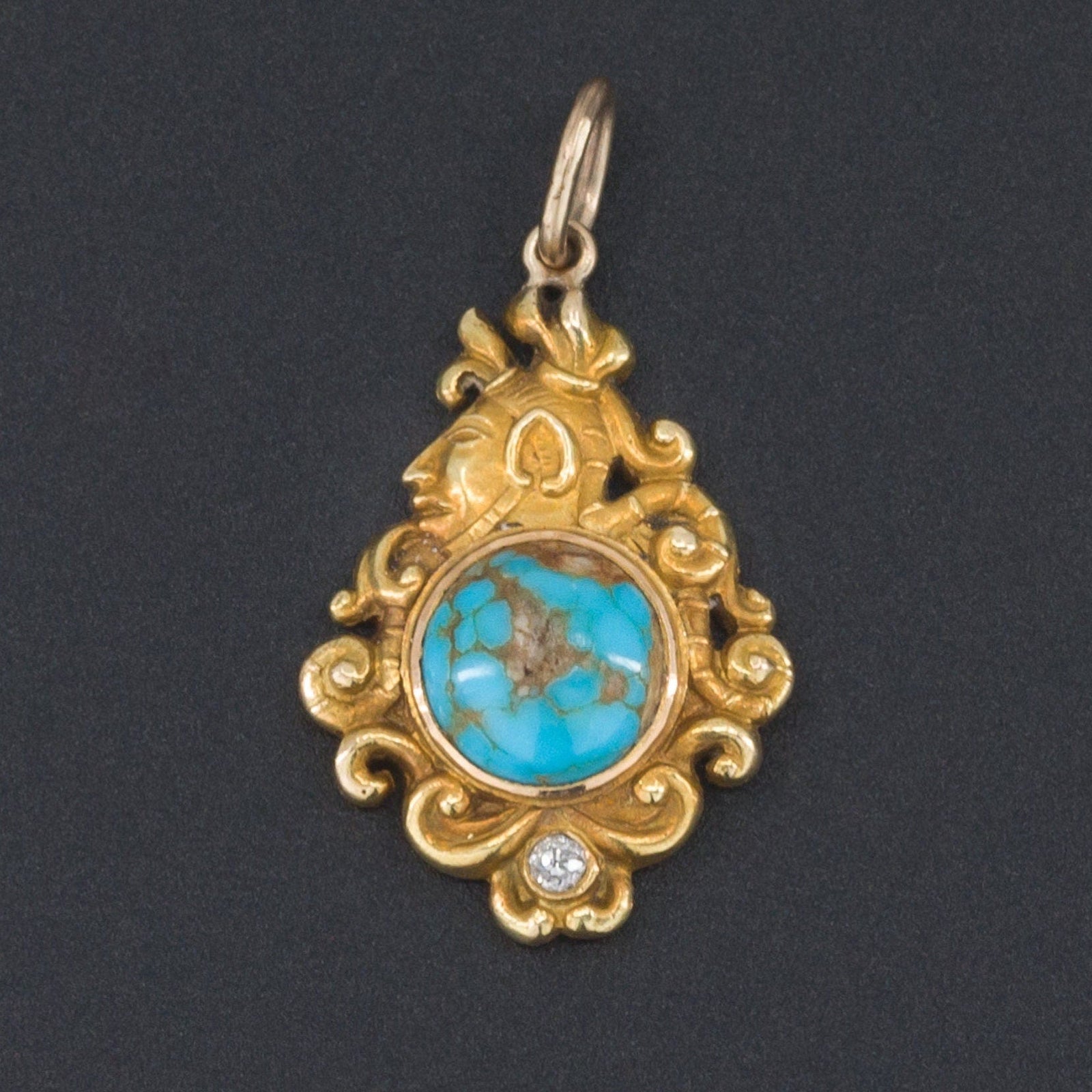 Antique 14k Gold Turquoise Native Charm - Trademark Antiques
