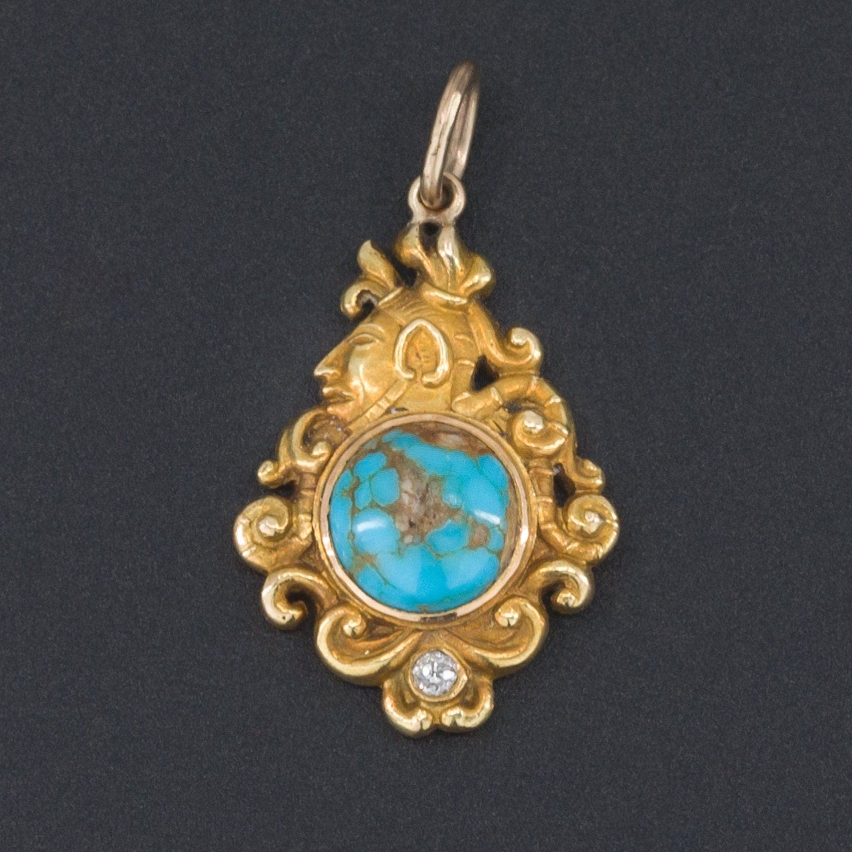 Antique 14k Gold Turquoise Native Charm - Trademark Antiques