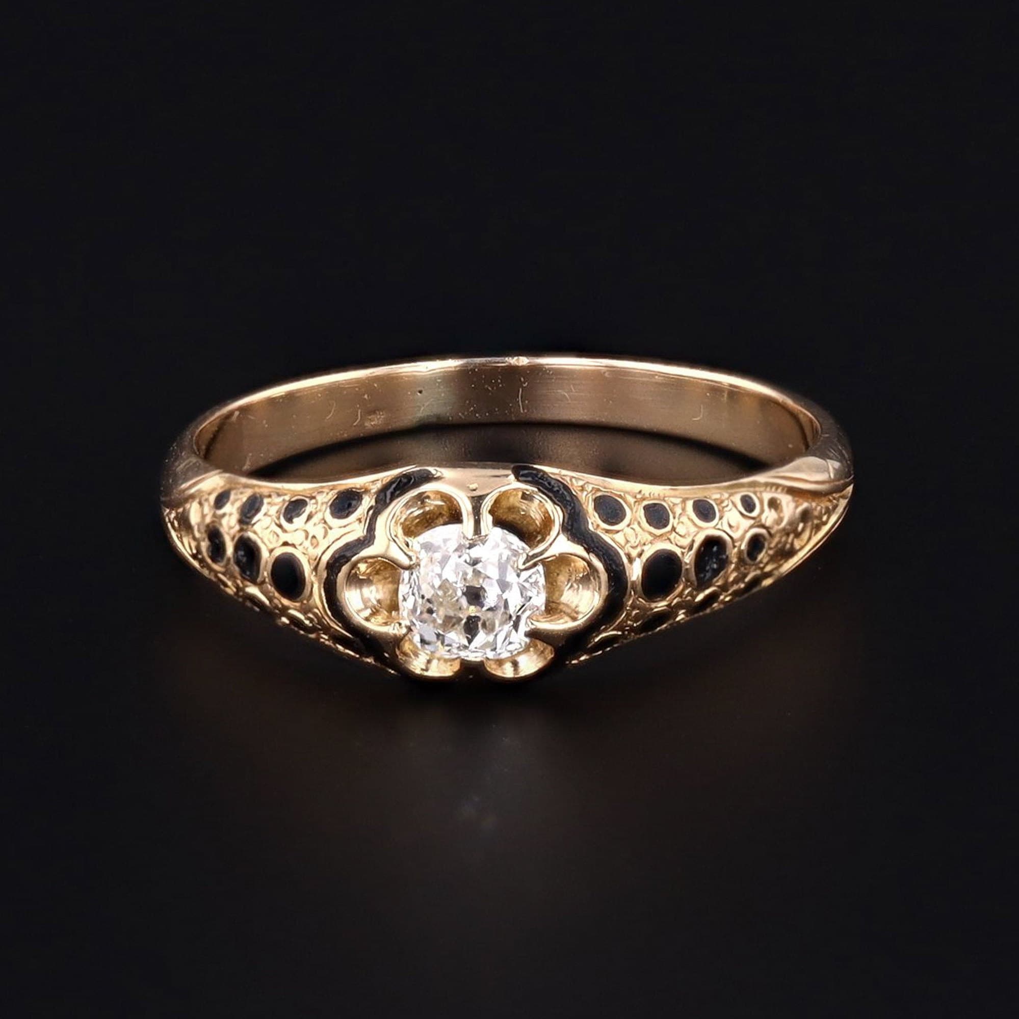 Antique 18k Gold & Black Enamel Ring | Black Enamel and Diamond Band - Trademark Antiques