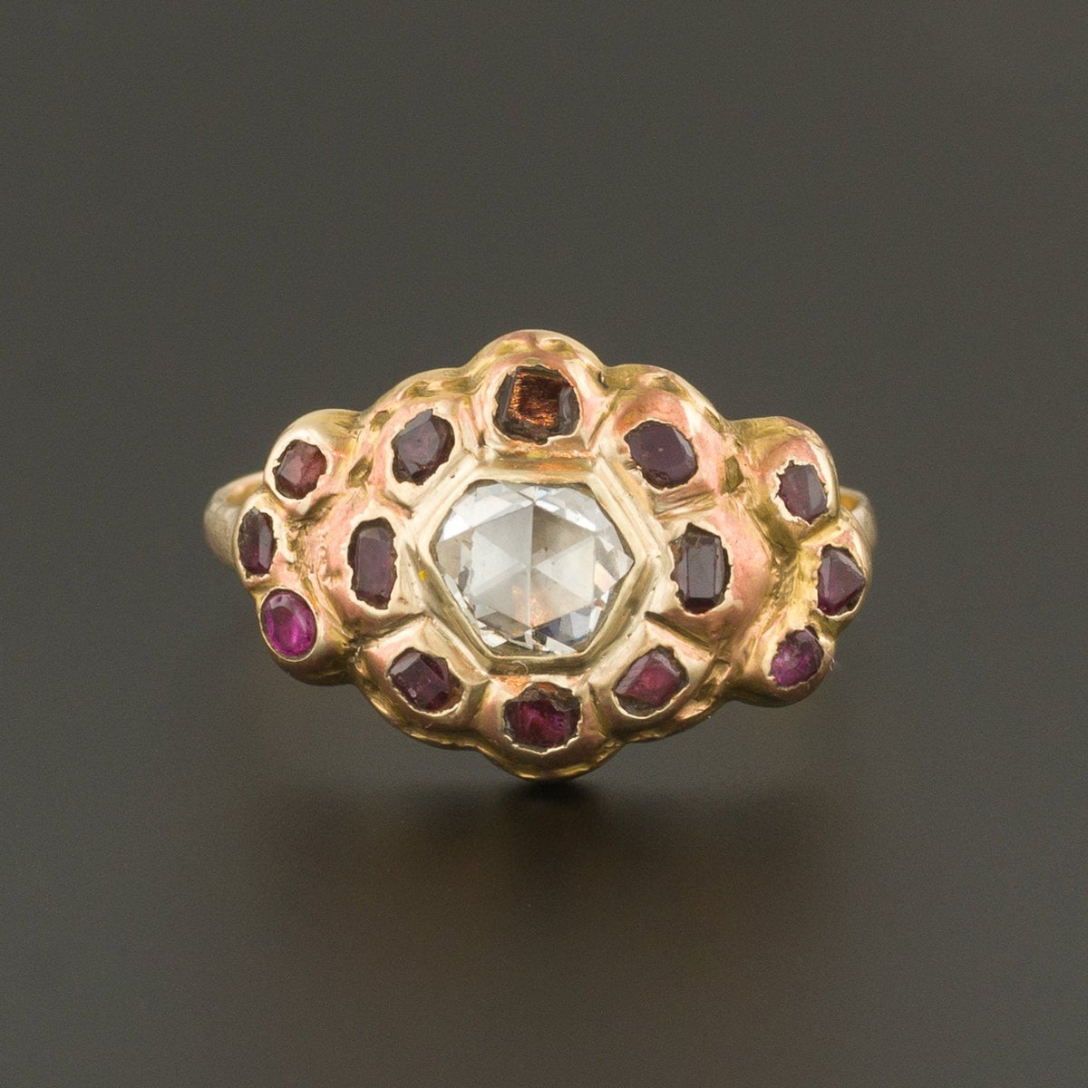 Antique 18th Century Iberian Diamond &amp; Red Spinel Ring | Antique Ring - Trademark Antiques