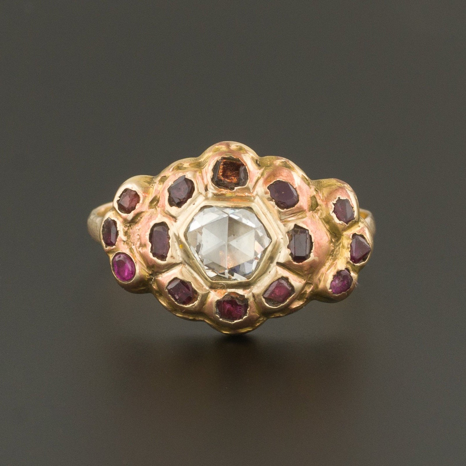 Antique 18th Century Iberian Diamond & Red Spinel Ring | Antique Ring - Trademark Antiques