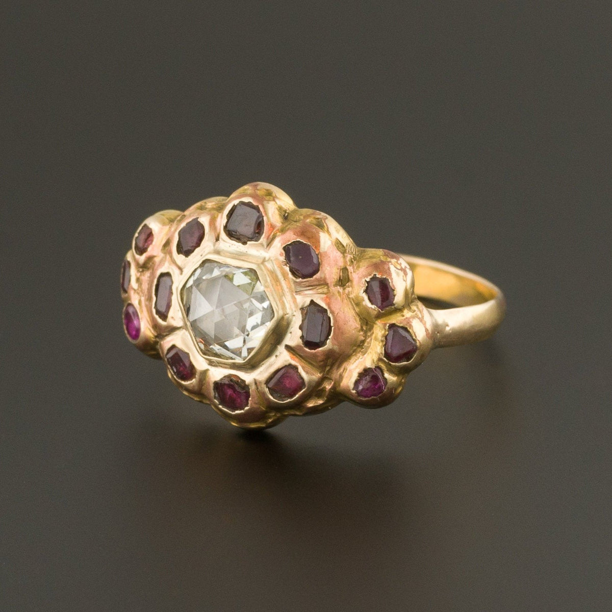 Antique 18th Century Iberian Diamond &amp; Red Spinel Ring | Antique Ring - Trademark Antiques