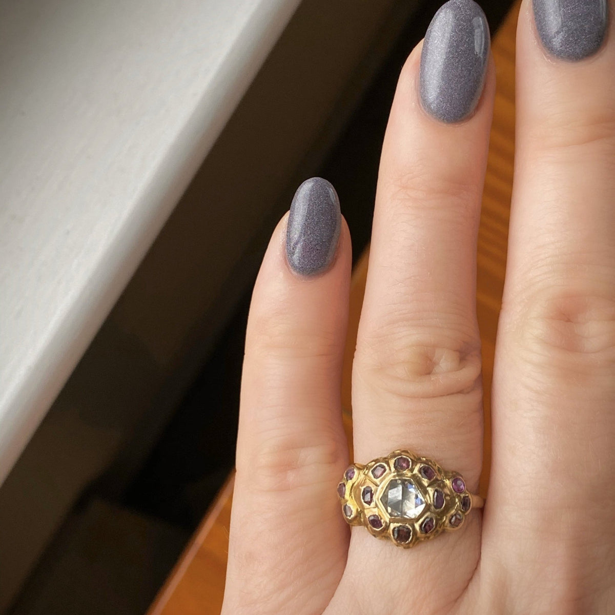 Antique 18th Century Iberian Diamond &amp; Red Spinel Ring | Antique Ring - Trademark Antiques