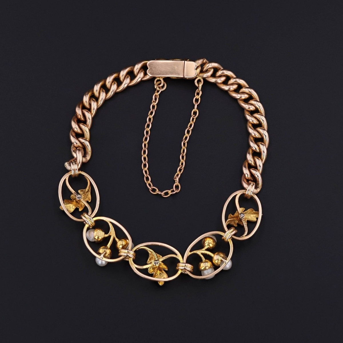 Antique Acorn and Oak Leaf Enamel Bracelet of 18k Gold - Trademark Antiques