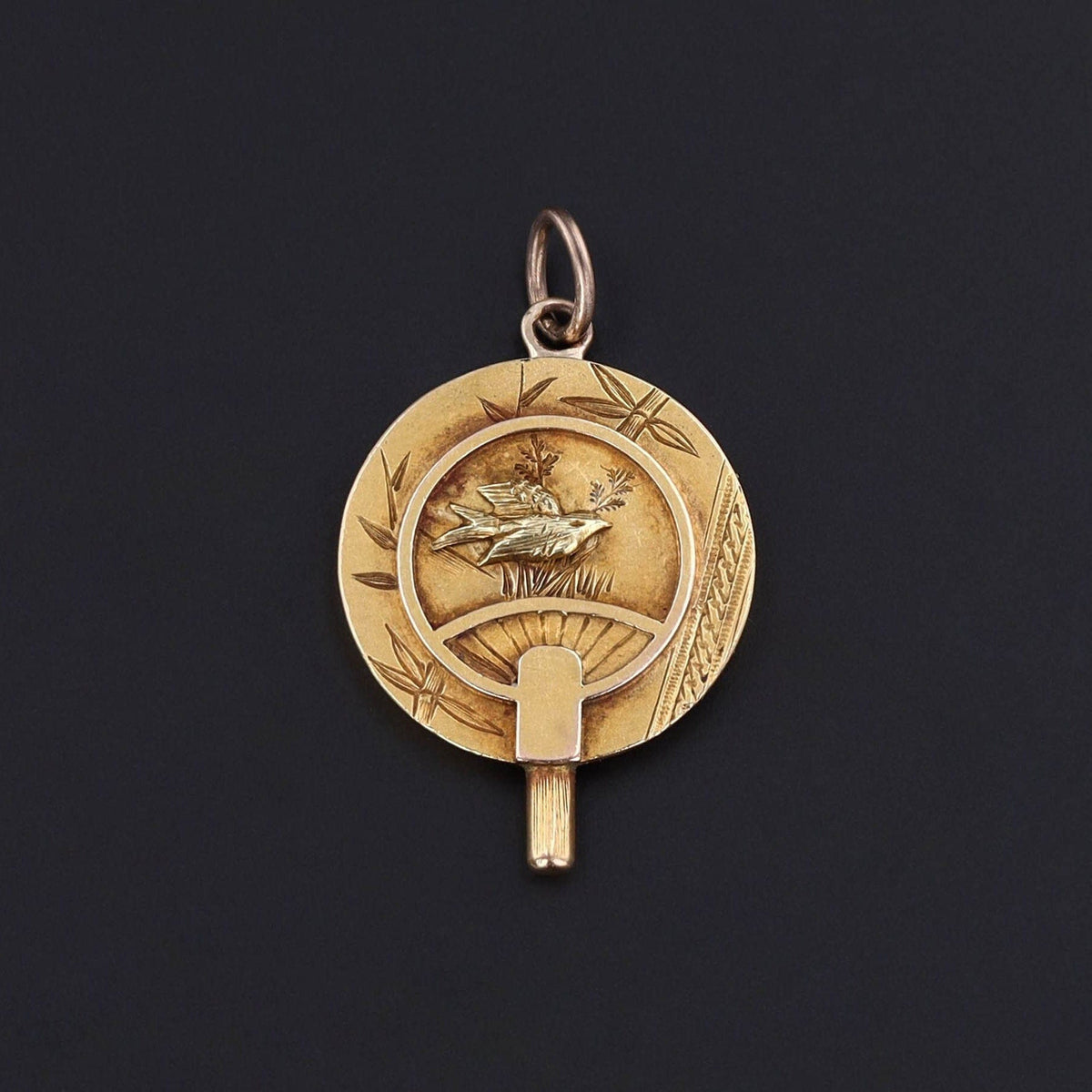 Antique Aesthetic Movement Fan Charm of 14k Gold - Trademark Antiques