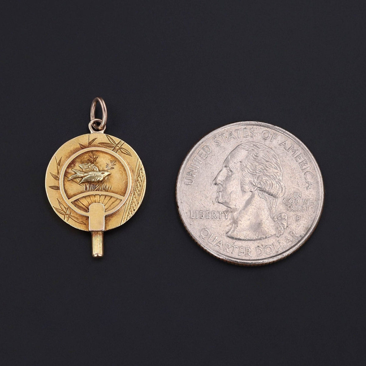 Antique Aesthetic Movement Fan Charm of 14k Gold - Trademark Antiques