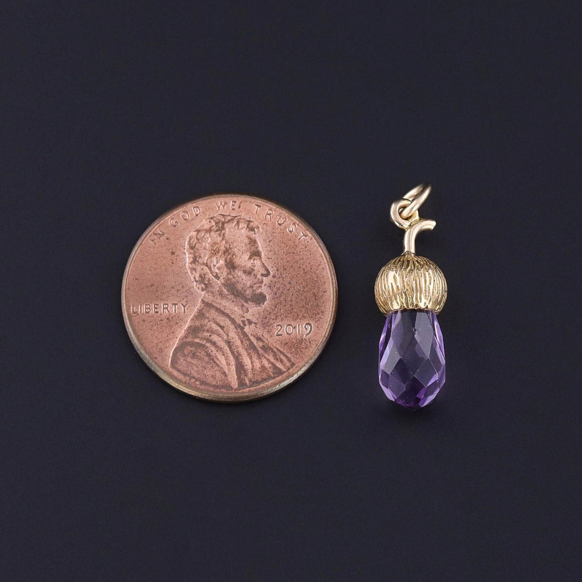 Antique Amethyst Acorn Charm of 14k Gold - Trademark Antiques