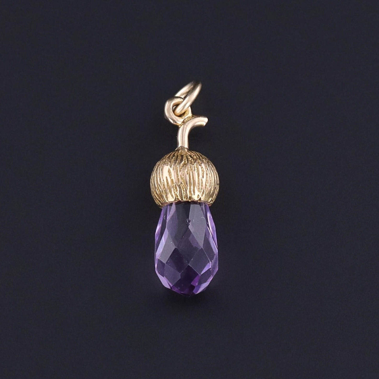 Antique Amethyst Acorn Charm of 14k Gold - Trademark Antiques