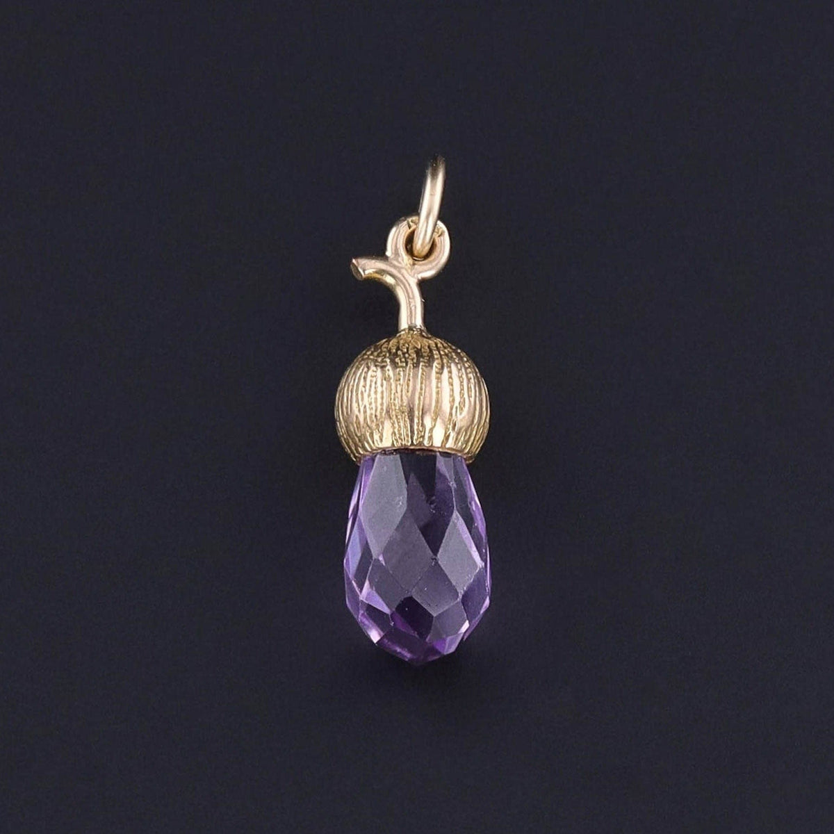 Antique Amethyst Acorn Charm of 14k Gold - Trademark Antiques