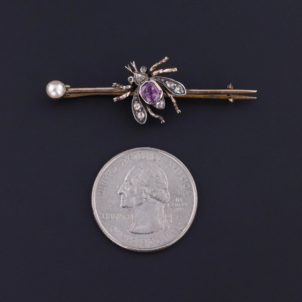 Antique Amethyst and Diamond Insect Brooch - Trademark Antiques