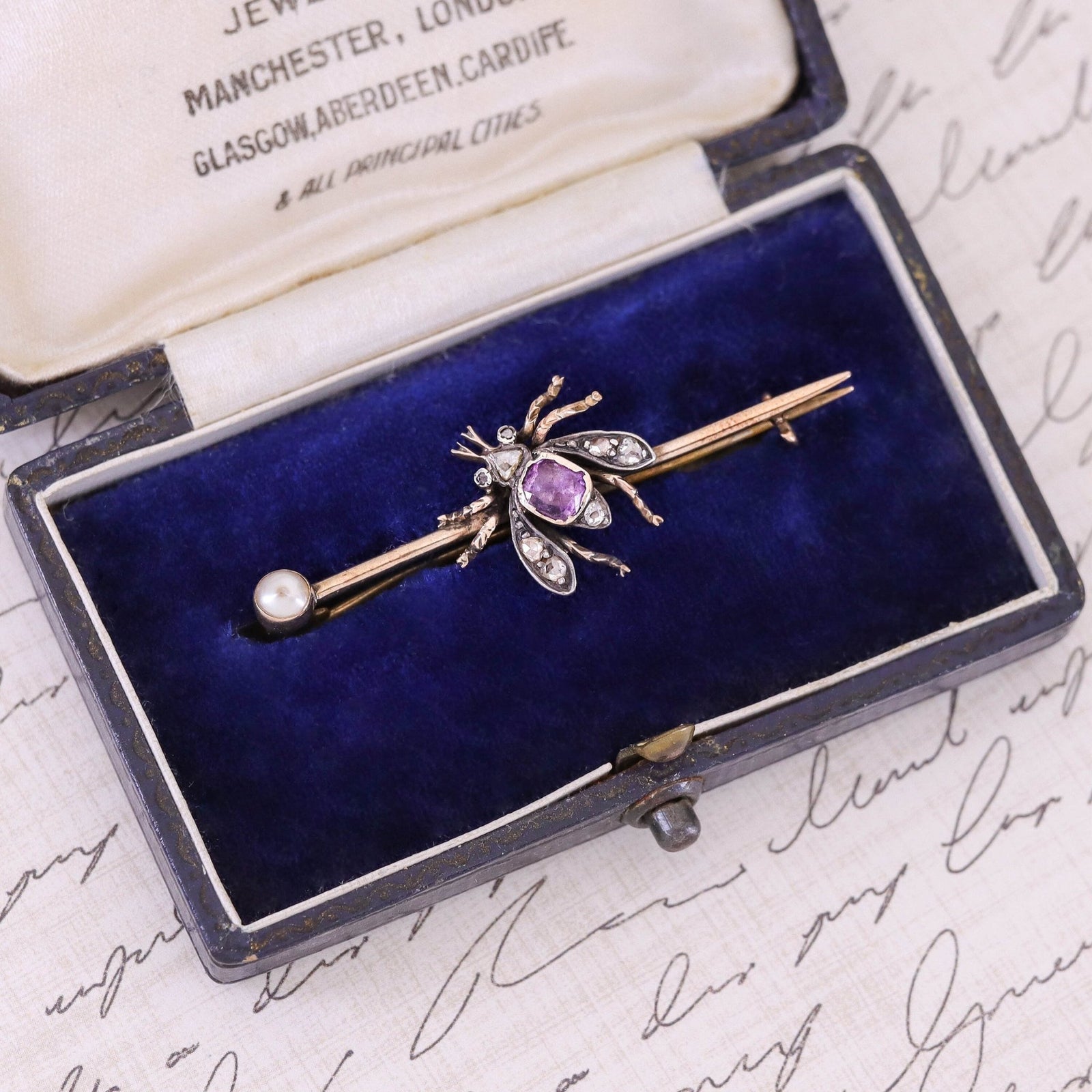 Antique Amethyst and Diamond Insect Brooch - Trademark Antiques
