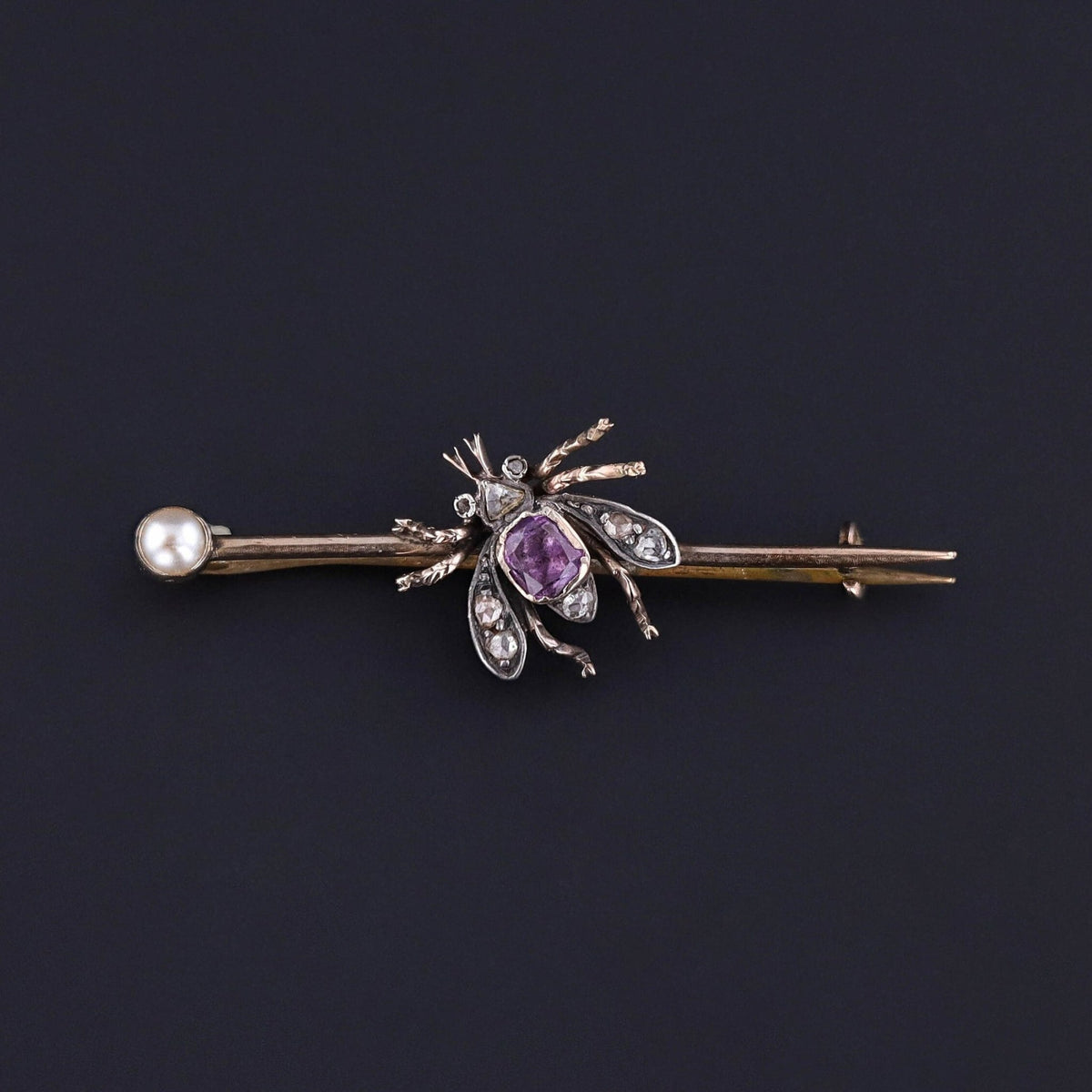 Antique Amethyst and Diamond Insect Brooch - Trademark Antiques
