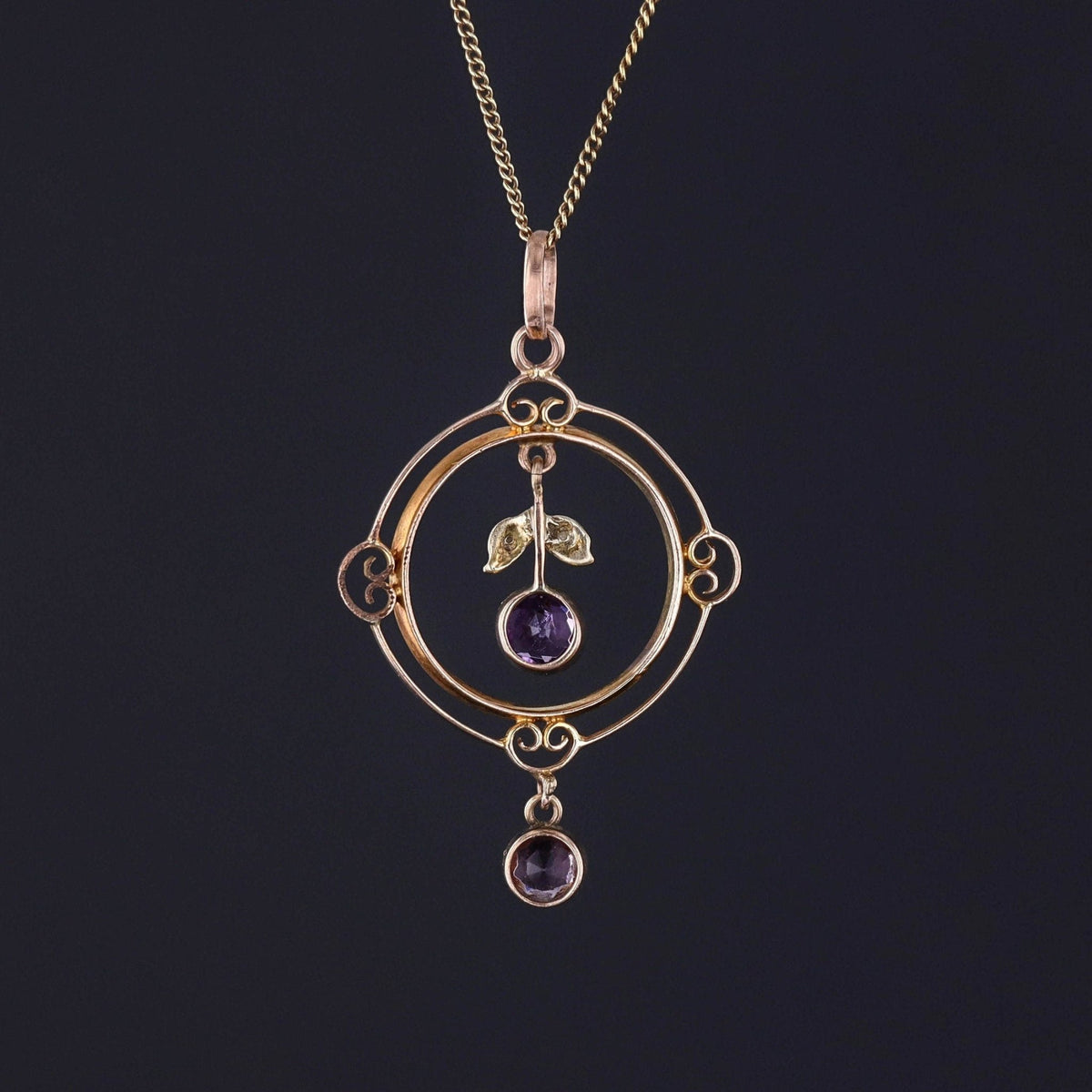 Antique Amethyst and Purple Glass Pendant of 9ct Gold - Trademark Antiques