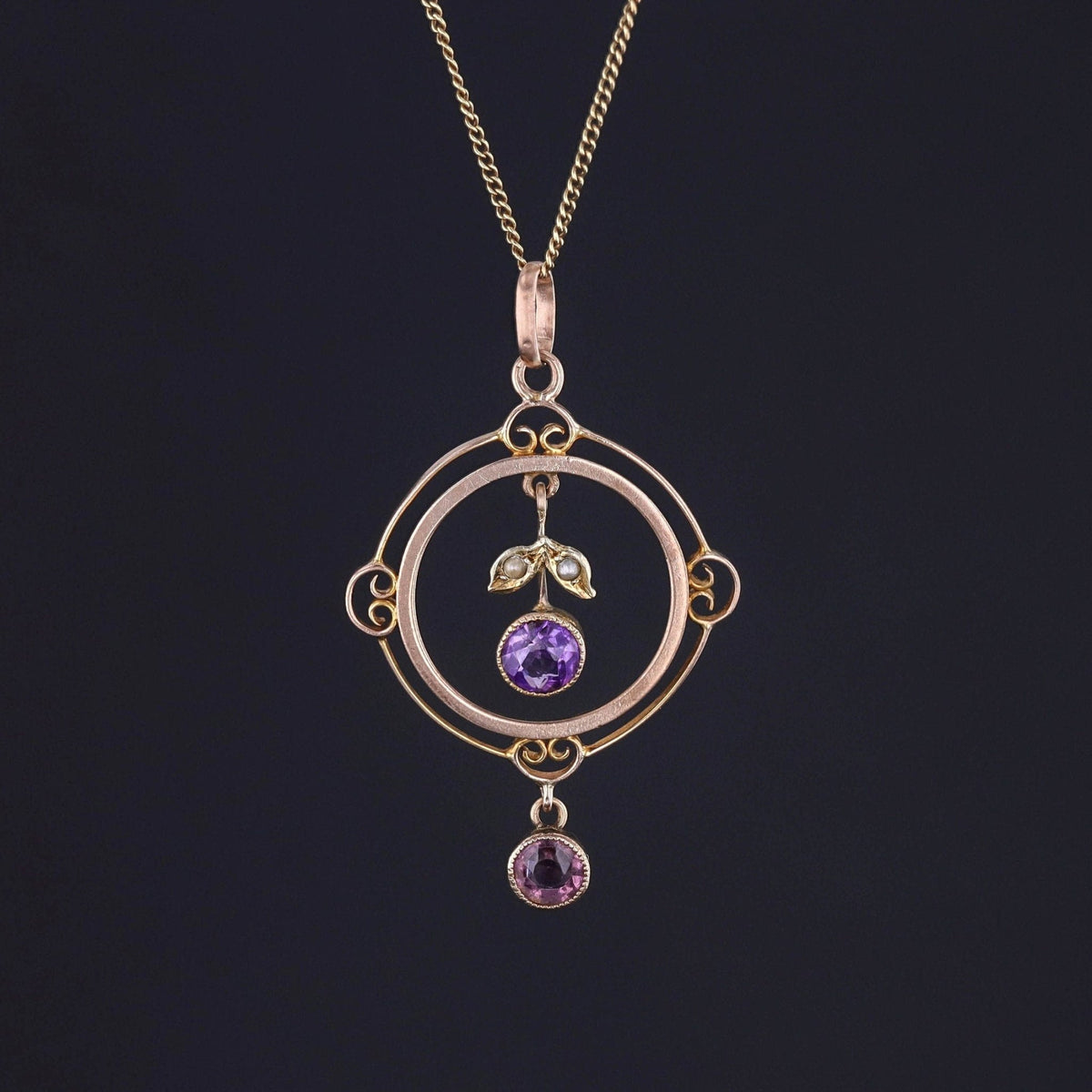 Antique Amethyst and Purple Glass Pendant of 9ct Gold - Trademark Antiques