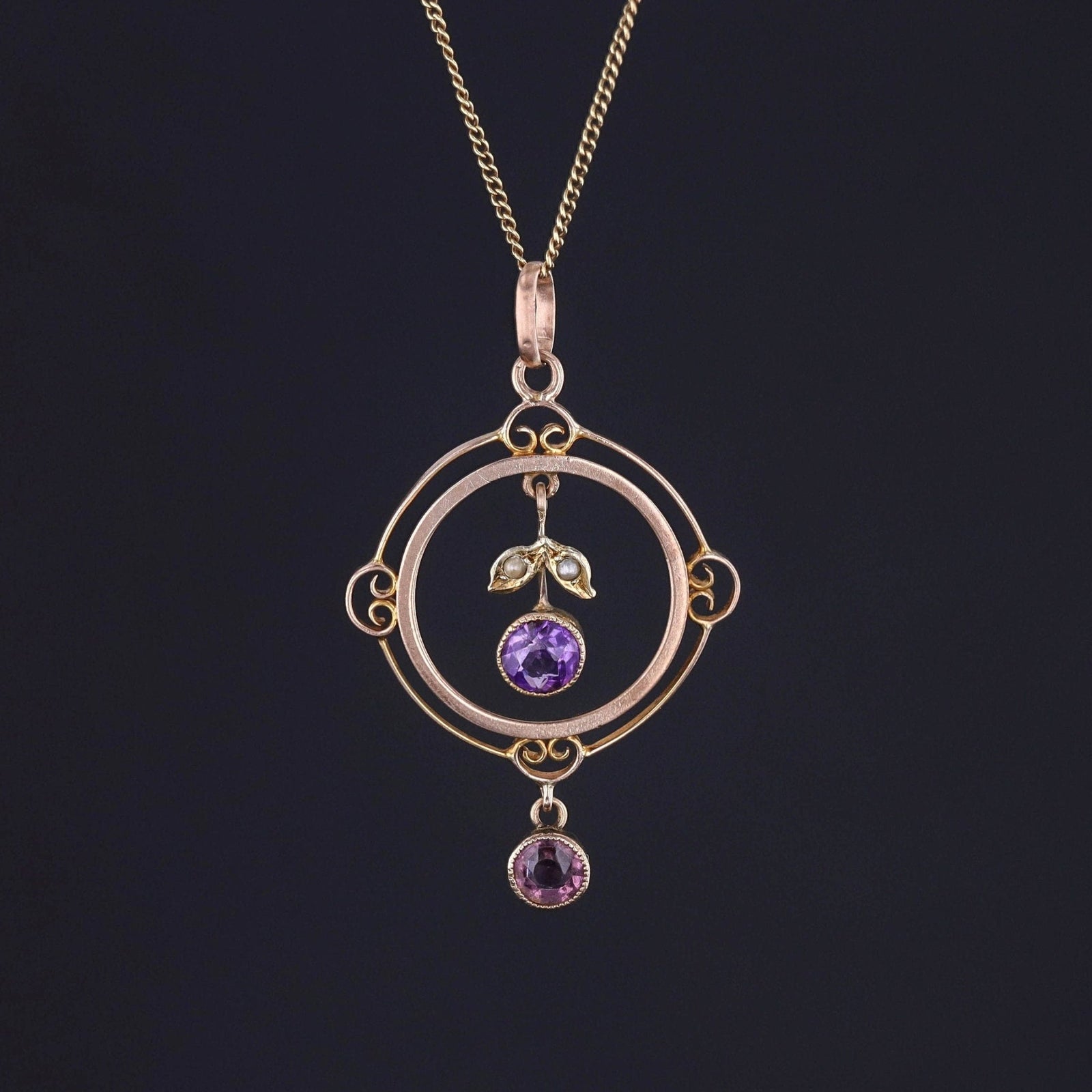 Antique Amethyst and Purple Glass Pendant of 9ct Gold - Trademark Antiques
