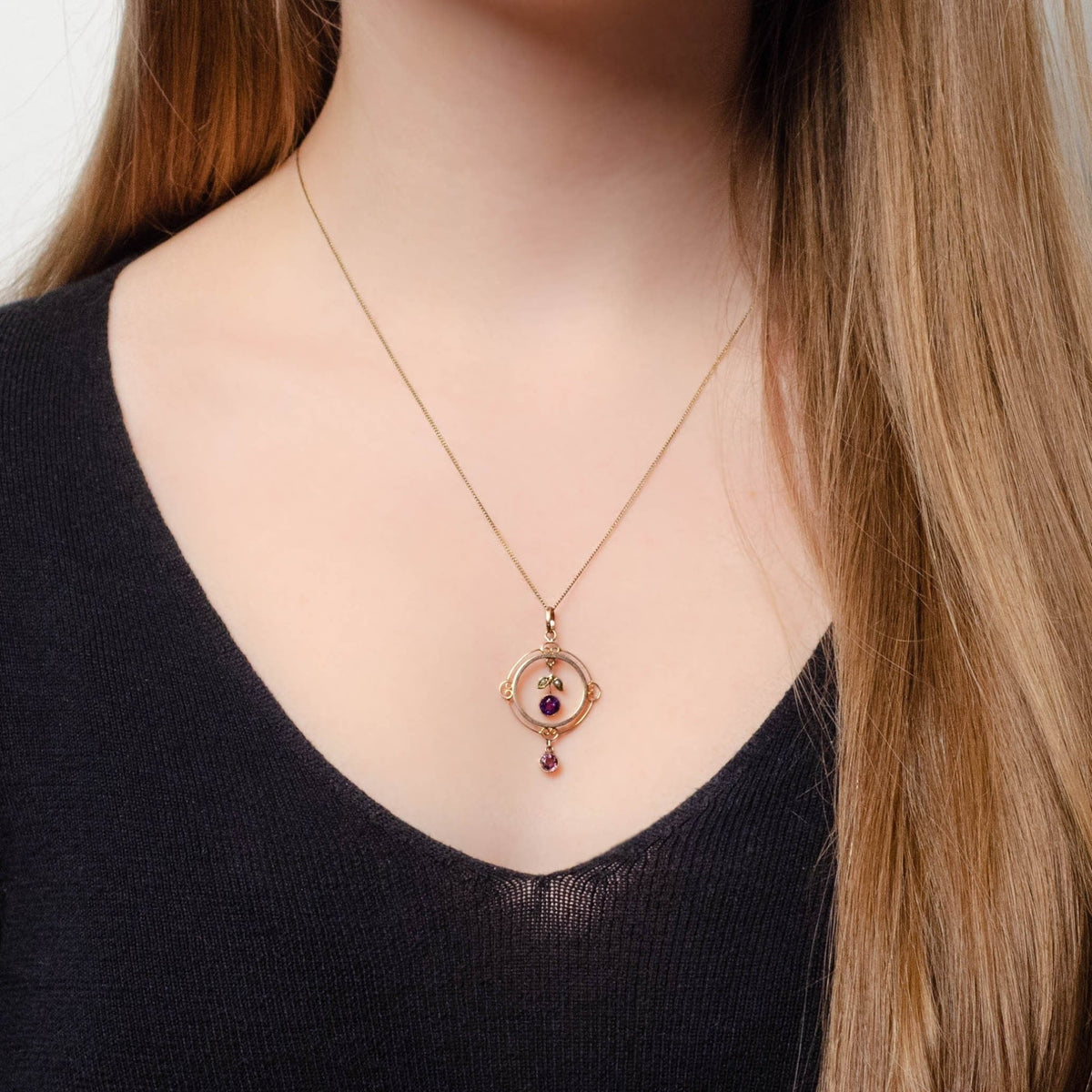 Antique Amethyst and Purple Glass Pendant of 9ct Gold - Trademark Antiques