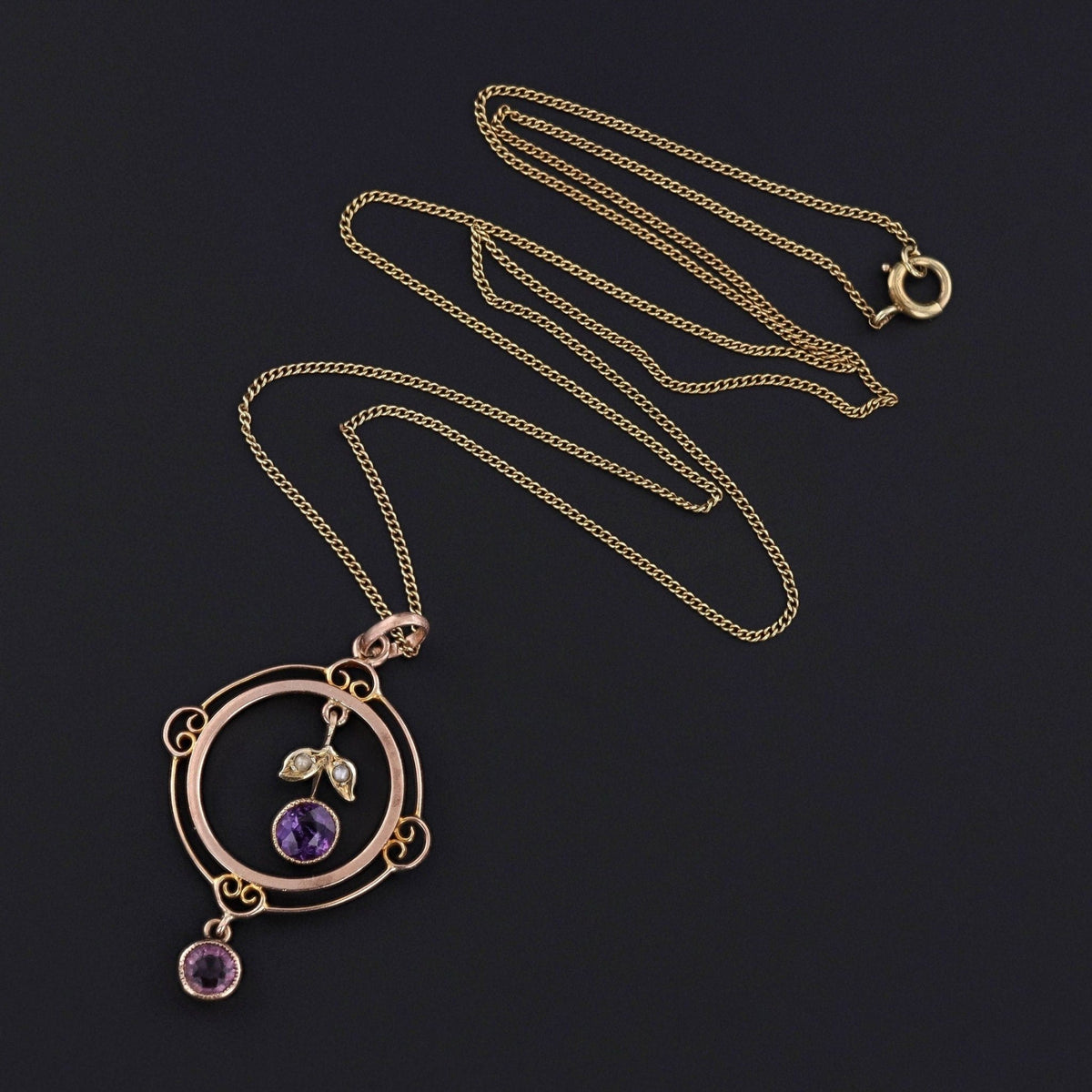 Antique Amethyst and Purple Glass Pendant of 9ct Gold - Trademark Antiques