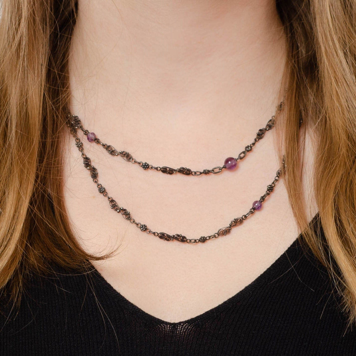 Antique Amethyst and Silver Chain - Trademark Antiques