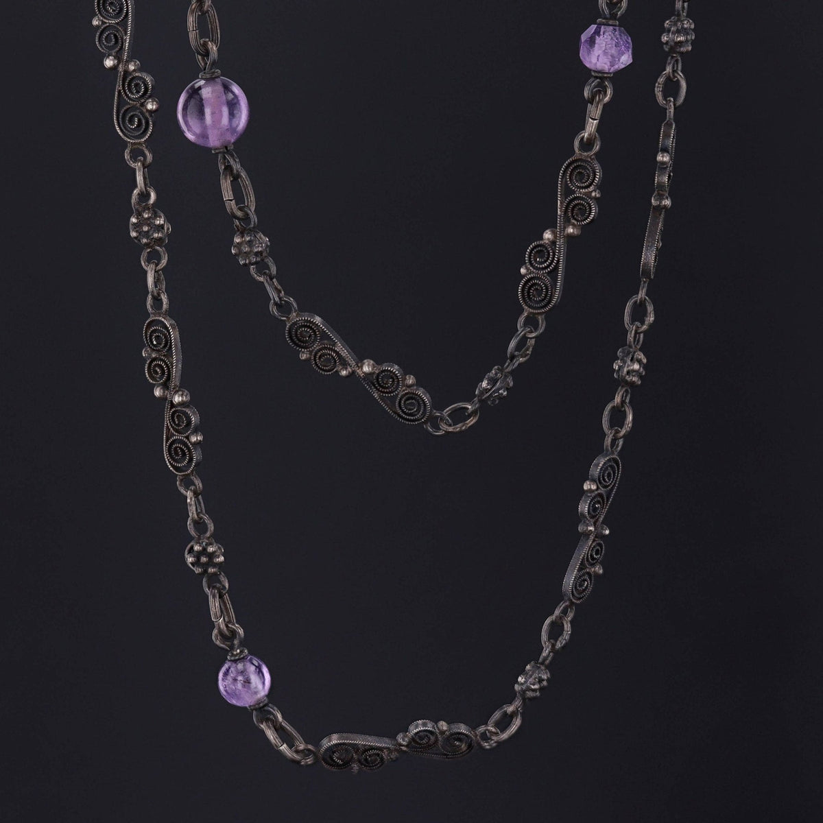 Antique Amethyst and Silver Chain - Trademark Antiques