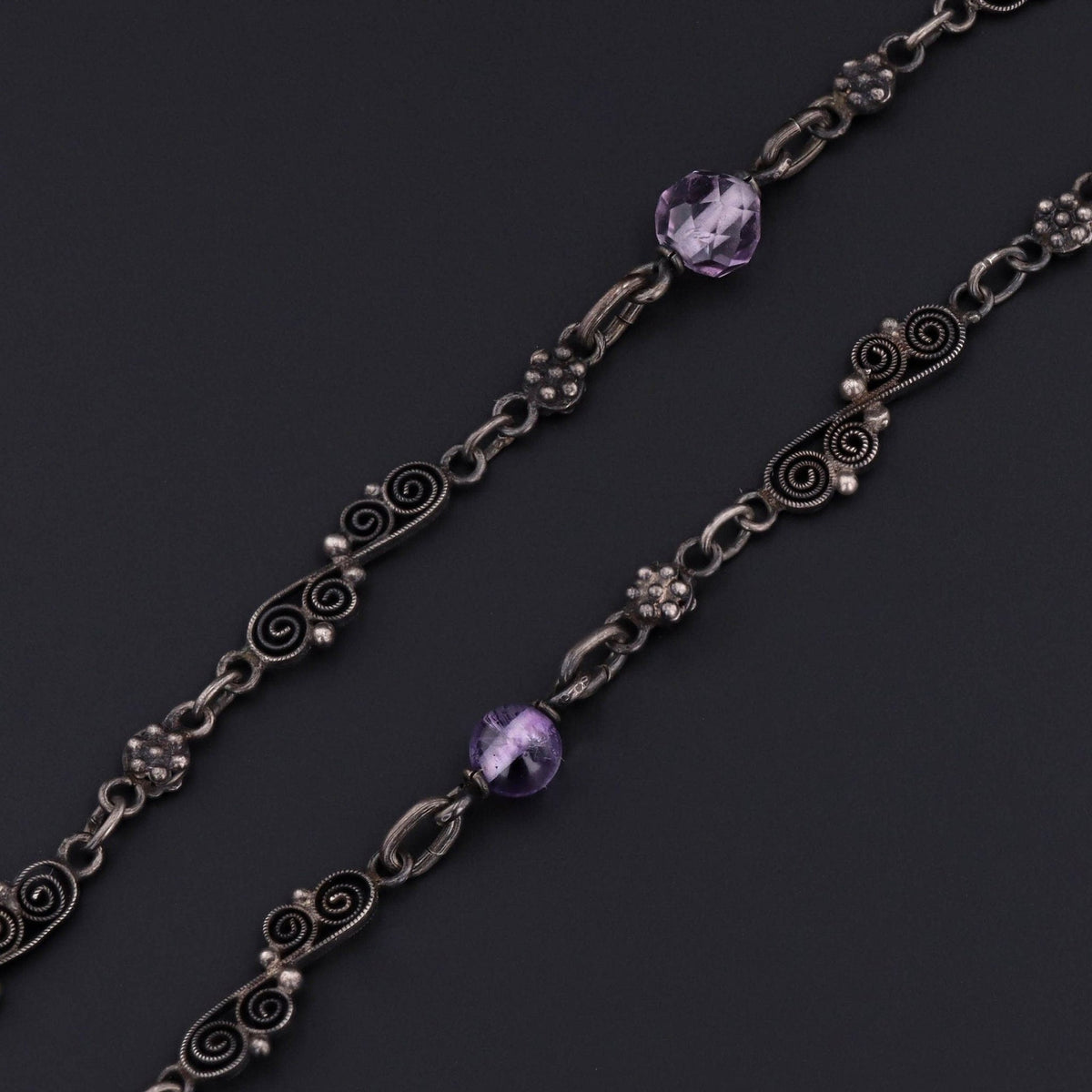 Antique Amethyst and Silver Chain - Trademark Antiques