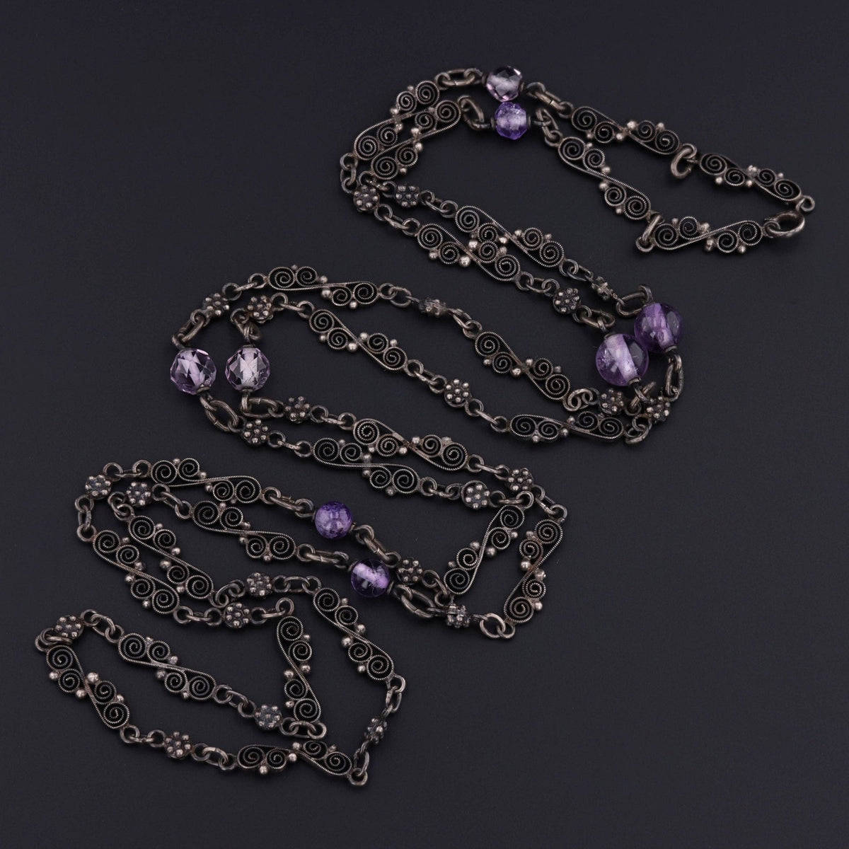 Antique Amethyst and Silver Chain - Trademark Antiques