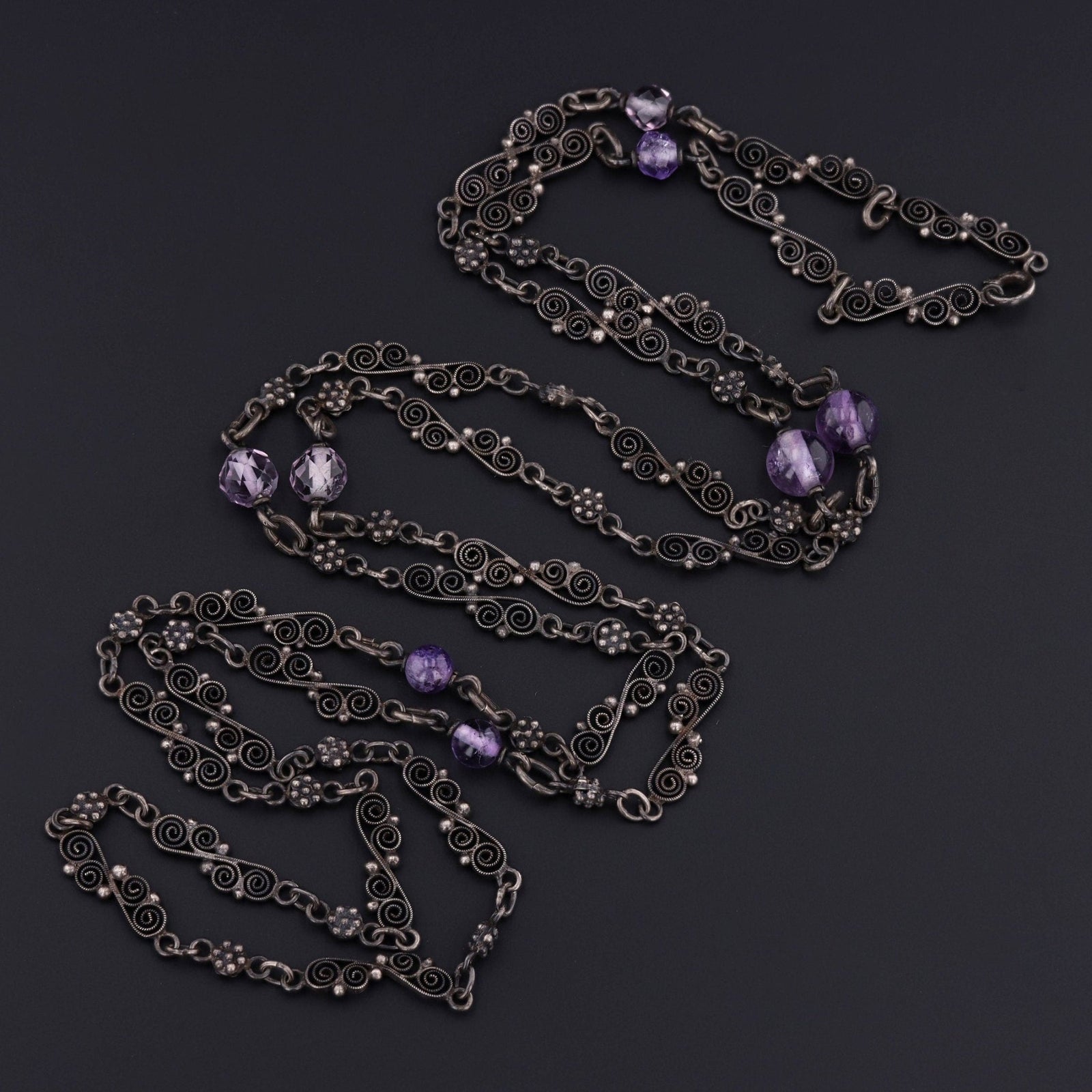 Antique Amethyst and Silver Chain - Trademark Antiques