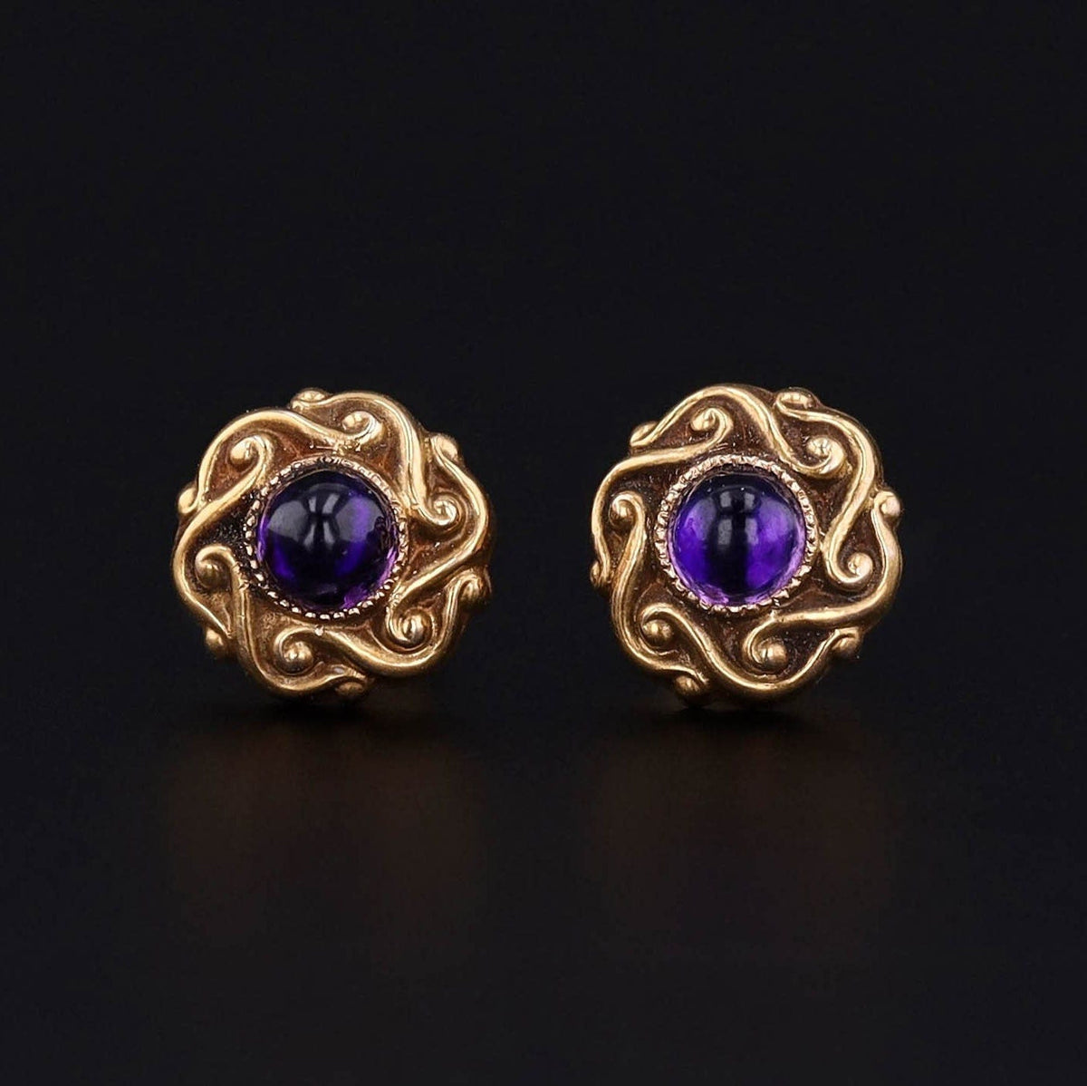Antique Amethyst Conversion Earrings of 14k Gold - Trademark Antiques