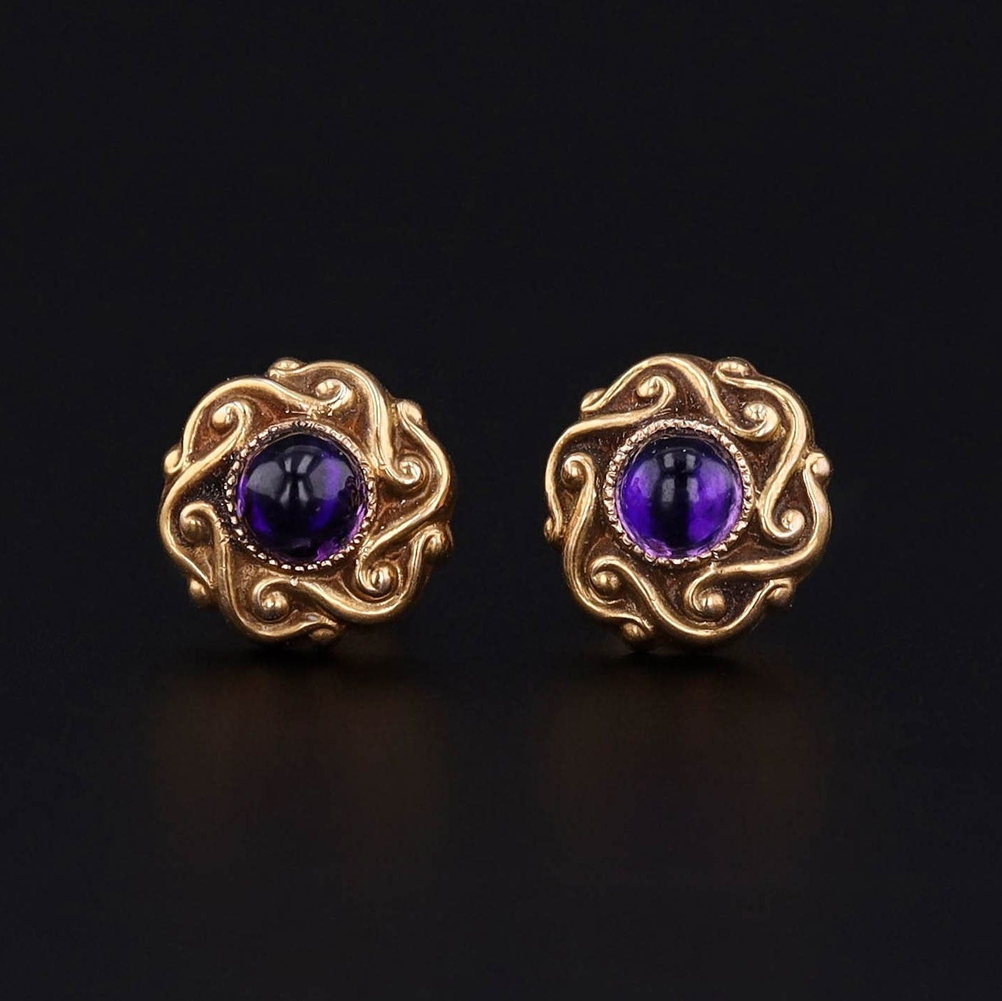 Antique Amethyst Conversion Earrings of 14k Gold - Trademark Antiques