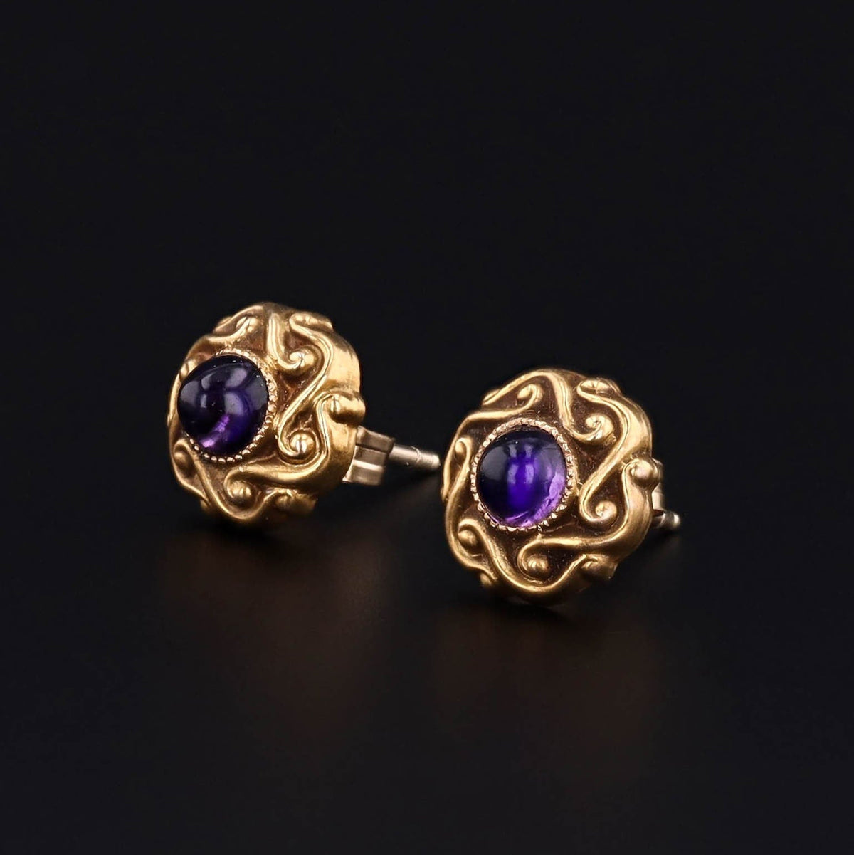 Antique Amethyst Conversion Earrings of 14k Gold - Trademark Antiques
