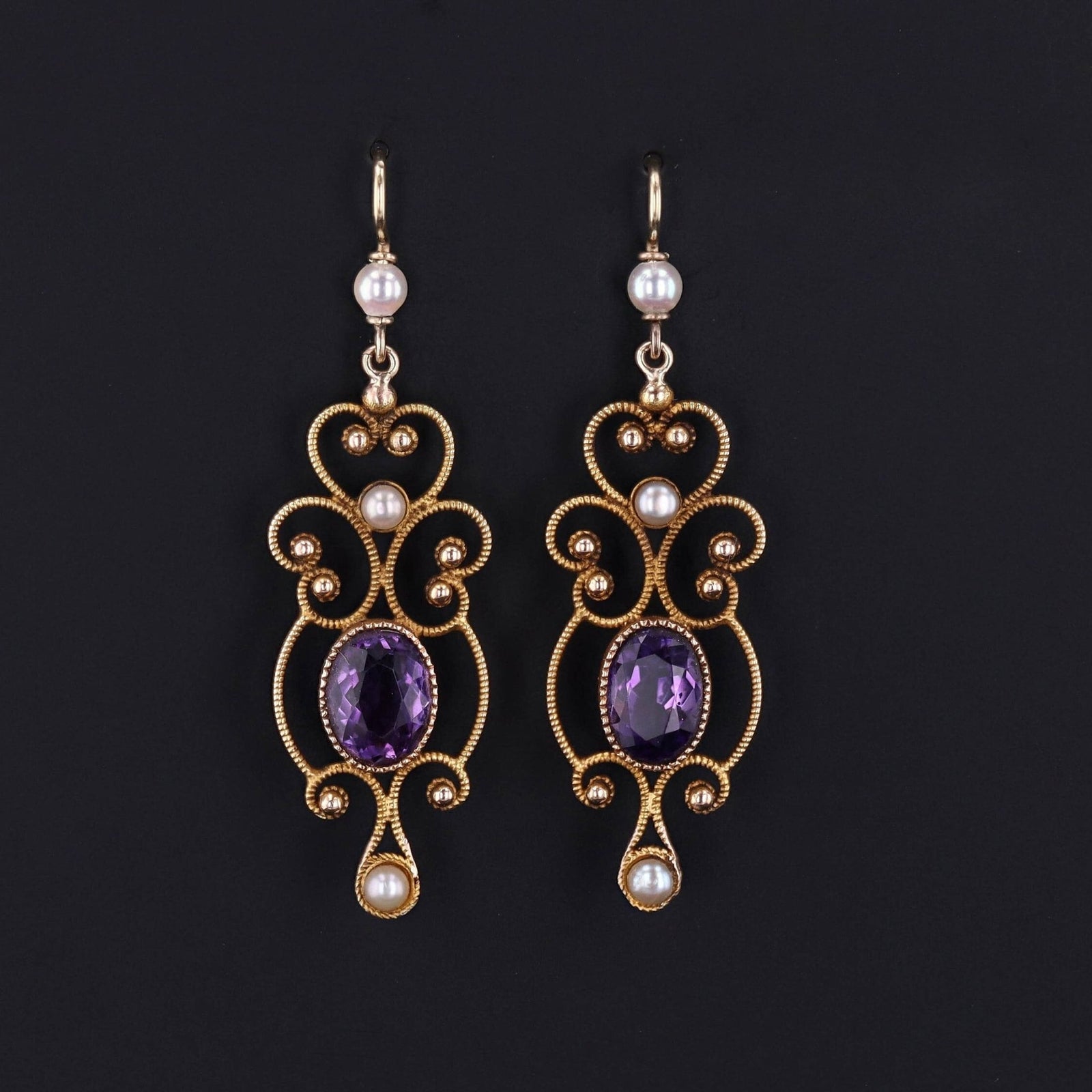 Antique Amethyst Conversion Earrings of 14k Gold - Trademark Antiques