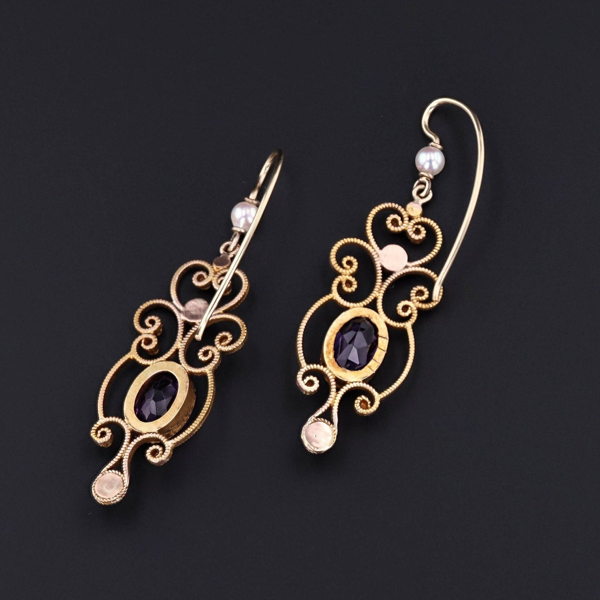 Antique Amethyst Conversion Earrings of 14k Gold - Trademark Antiques