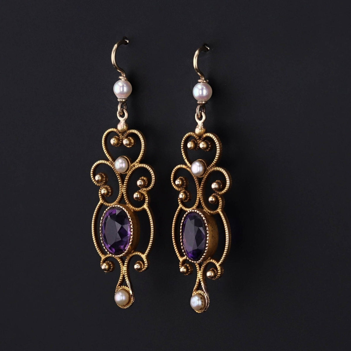 Antique Amethyst Conversion Earrings of 14k Gold - Trademark Antiques