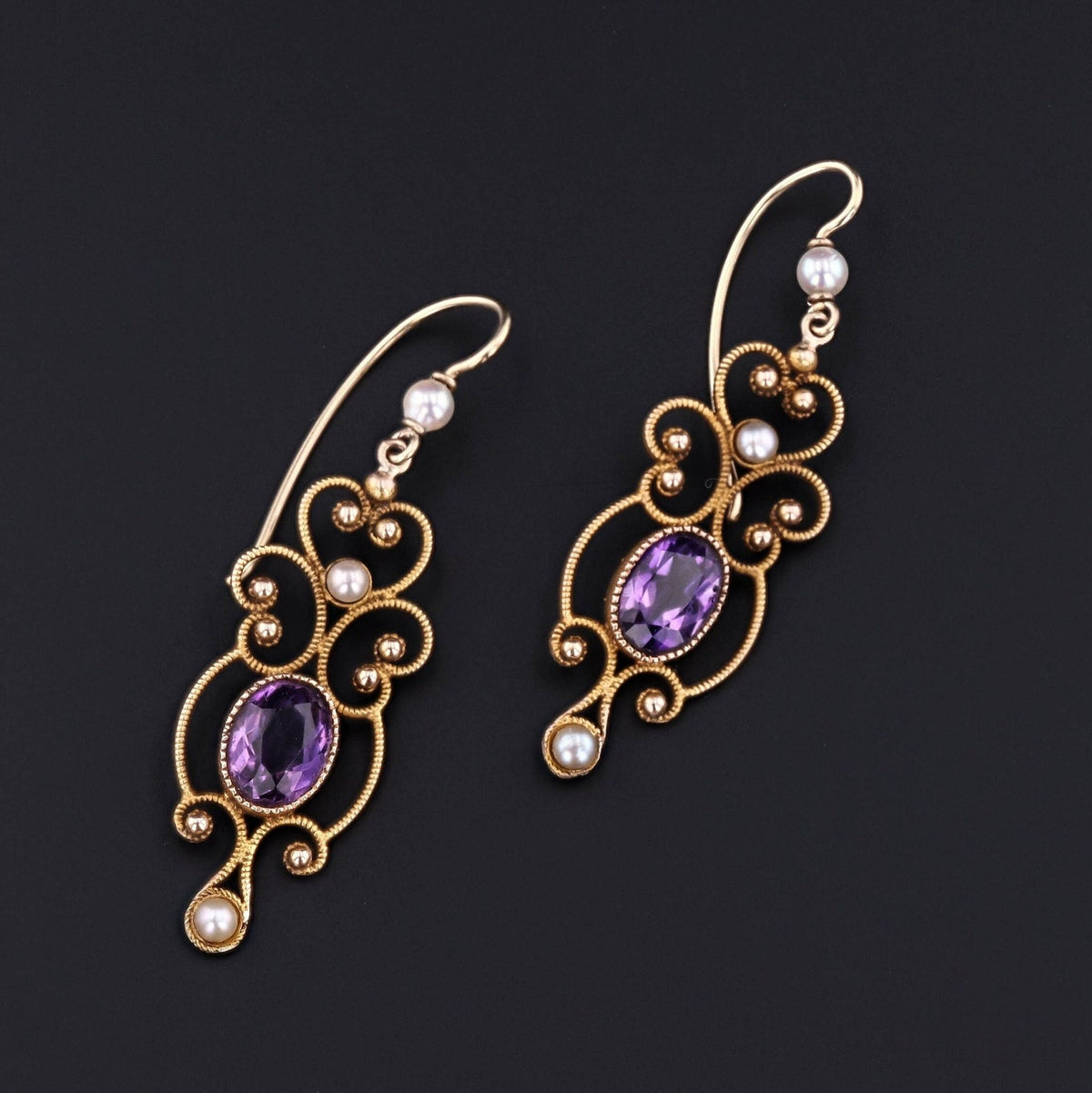 Antique Amethyst Conversion Earrings of 14k Gold - Trademark Antiques