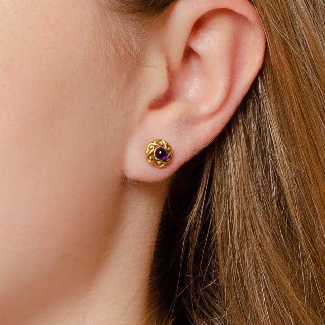 Antique Amethyst Conversion Earrings of 14k Gold - Trademark Antiques